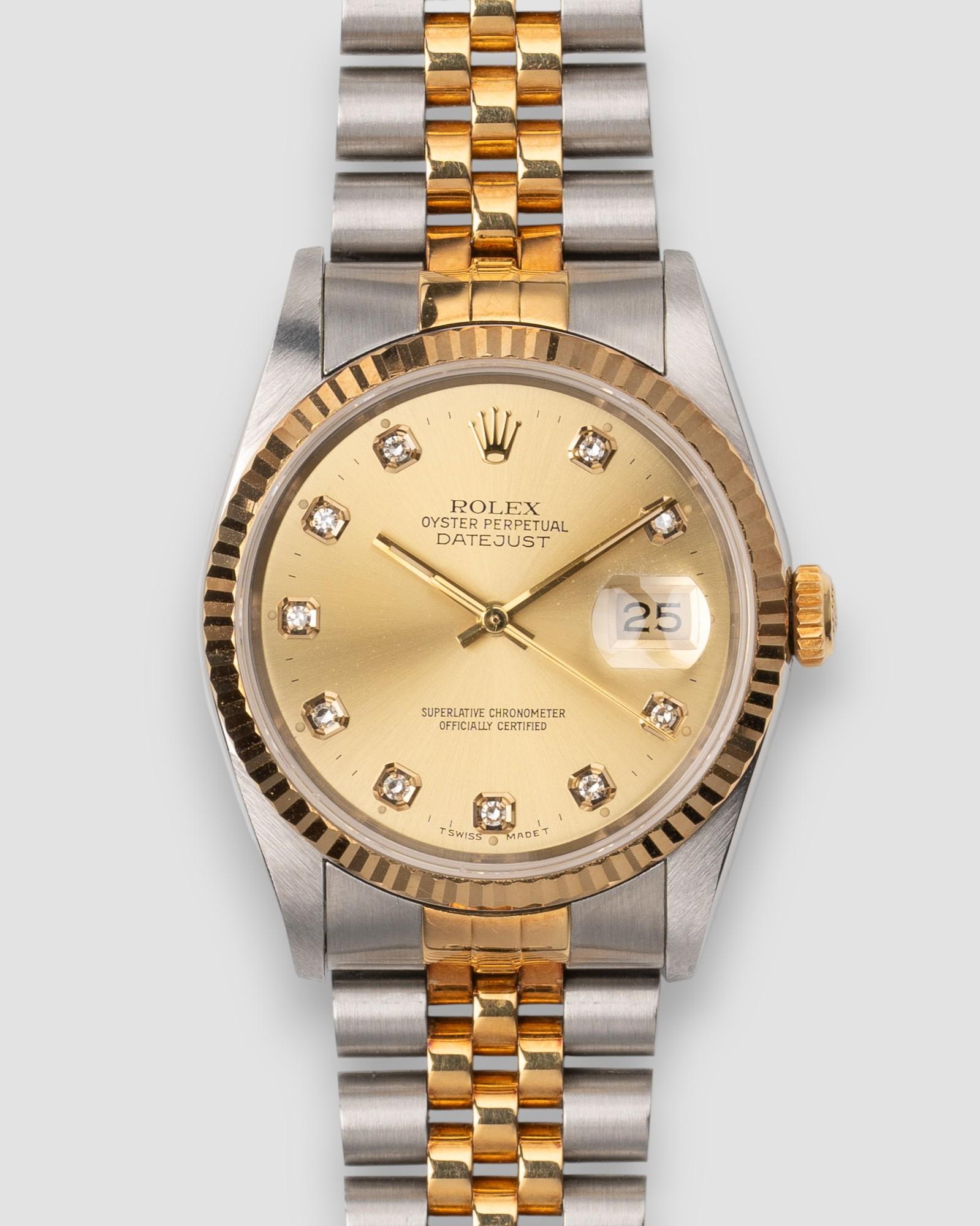 Rolex Datejust 16233G Champagne Big Diamond Dial X3 Serial TT YG/SS 1991