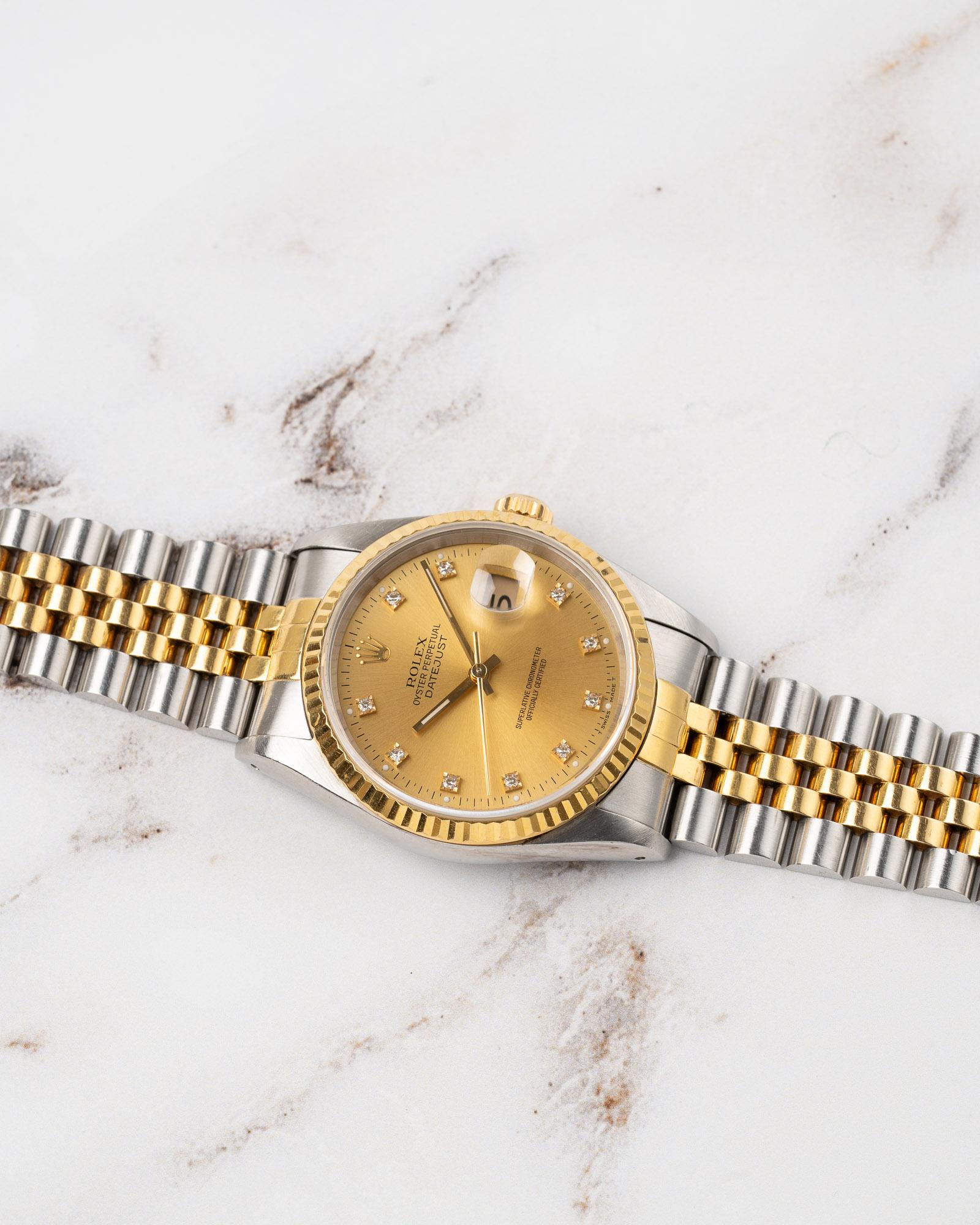 Rolex Datejust 16233G Champagne Diamond Dial C10 Serial YG/SS 1992 Box and Paper im Angebot 3