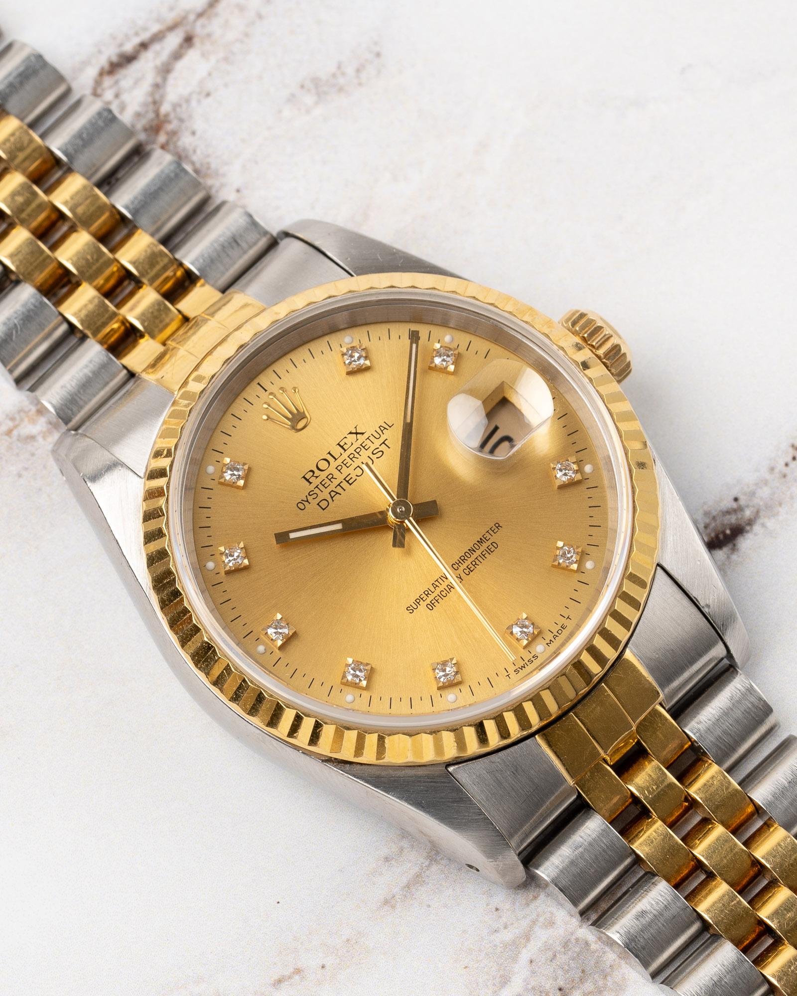 Rolex Datejust 16233G Champagne Diamond Dial C10 Serial YG/SS 1992 Box and Paper im Angebot 4