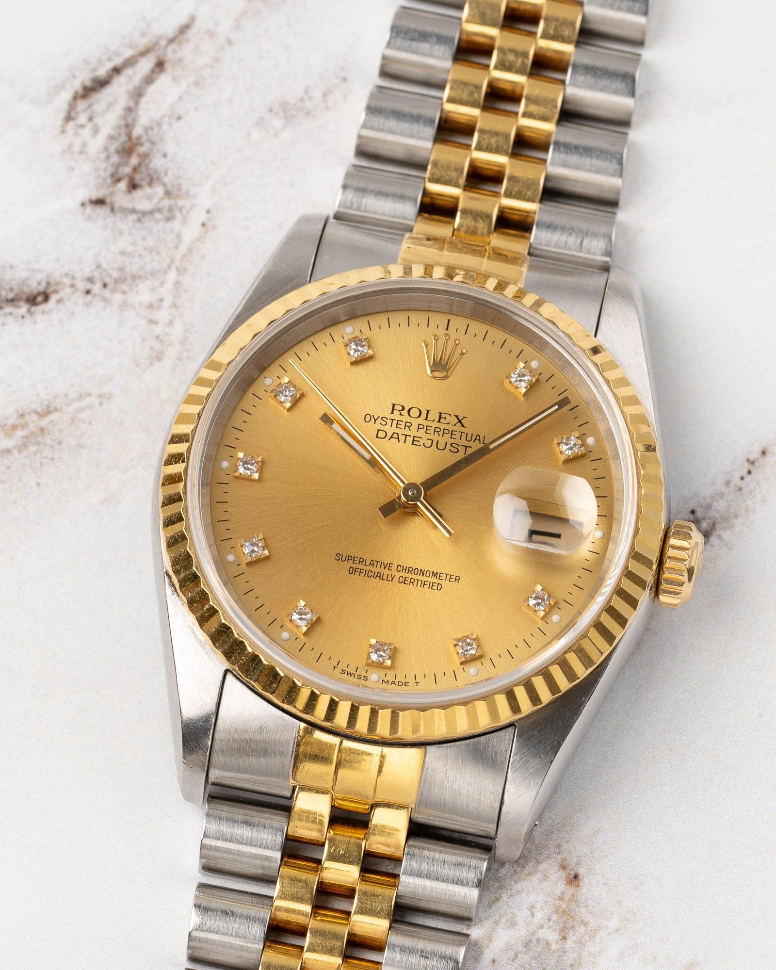 Rolex Datejust 16233G Champagne Diamond Dial C10 Serial YG/SS 1992 Box and Paper im Angebot