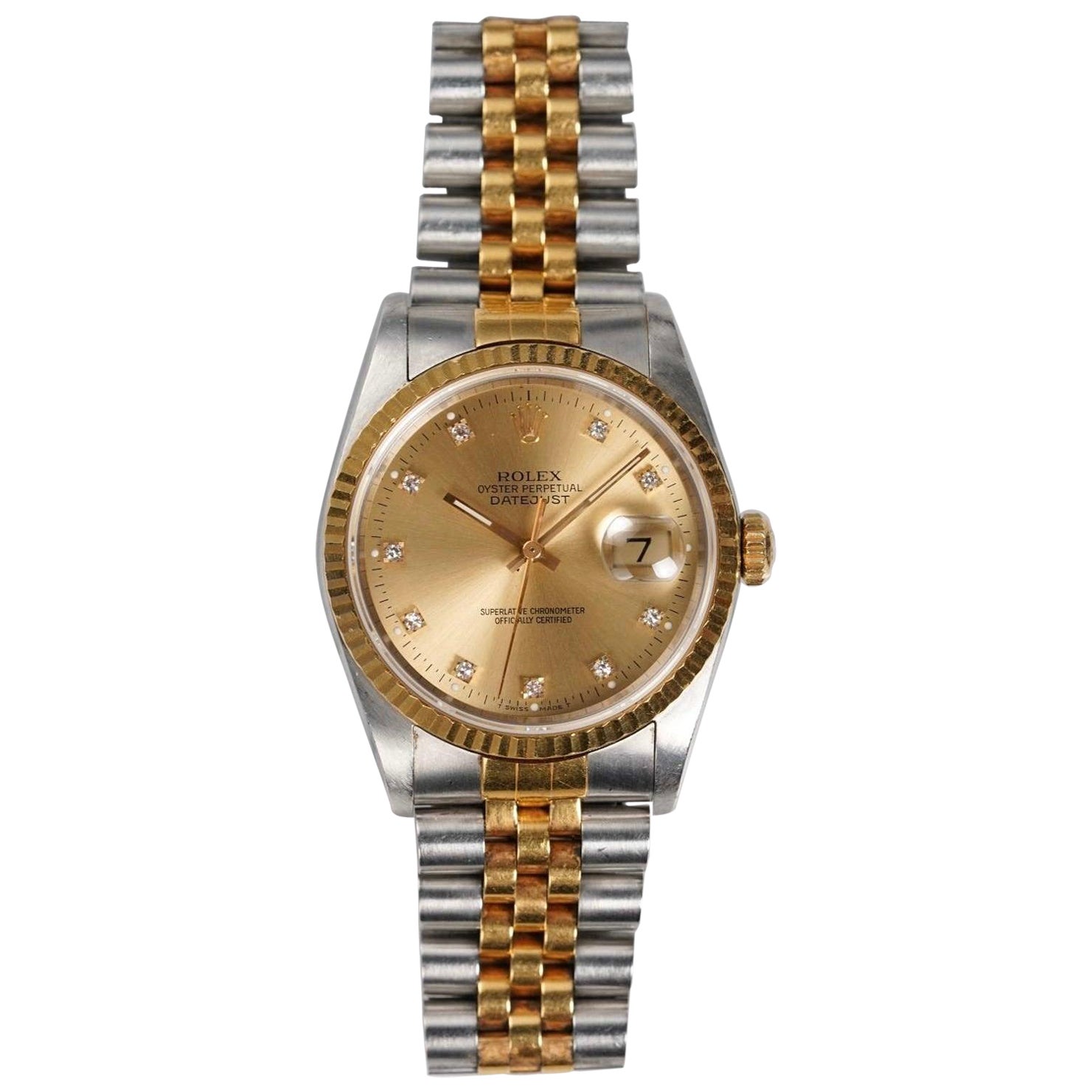 Rolex Datejust 16233G Diamond Dial Watch in Stainless Steel & Yellow Gold, 1990s