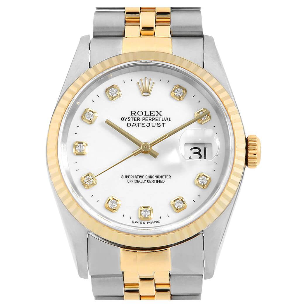 Rolex Datejust 16233G Men's Diamond Watch with White Dial - Pre-Owned Luxury