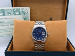 Rolex Datejust 16234 36mm Blue Sodalite Diamond Dial 18k Gold Steel Box Paper