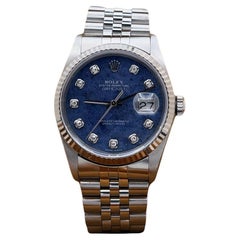 Rolex Datejust 16234 36mm Blue Sodalite Diamond Dial 18k Gold Steel Box Paper