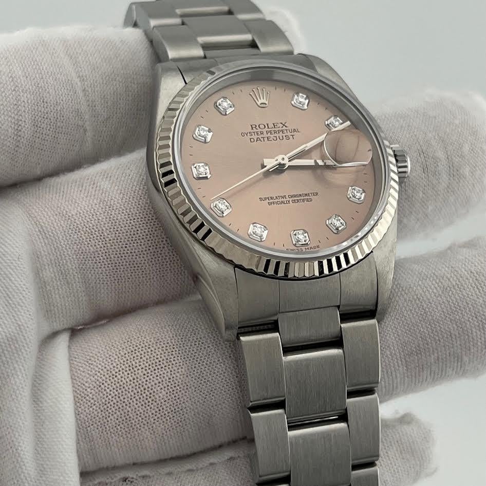 Rolex Datejust 16234 36mm Esfera de diamantes salmón de fábrica Acero inoxidable Oro 18k Corte redondo en venta