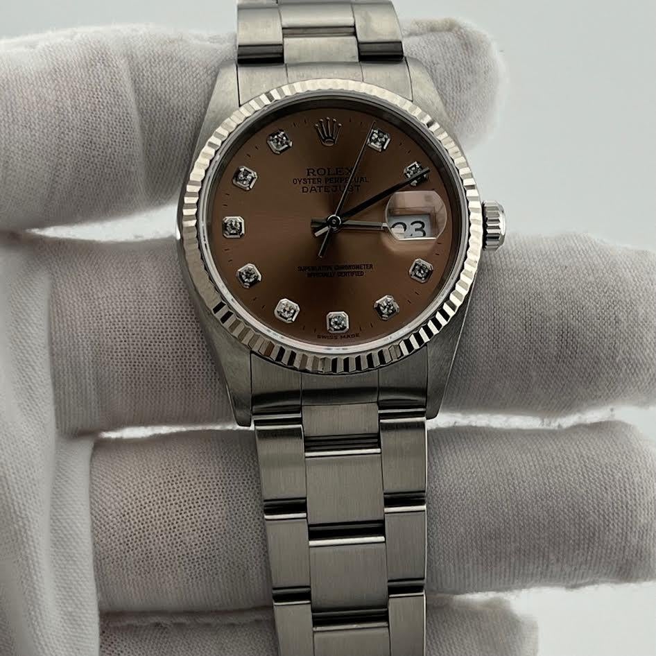 Femenino o masculino Rolex Datejust 16234 36mm Esfera de diamantes salmón de fábrica Acero inoxidable Oro 18k en venta