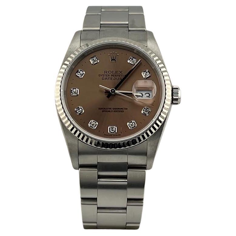 Rolex Datejust 16234 36mm Fabrik Lachs Diamant Zifferblatt Edelstahl 18k Gold