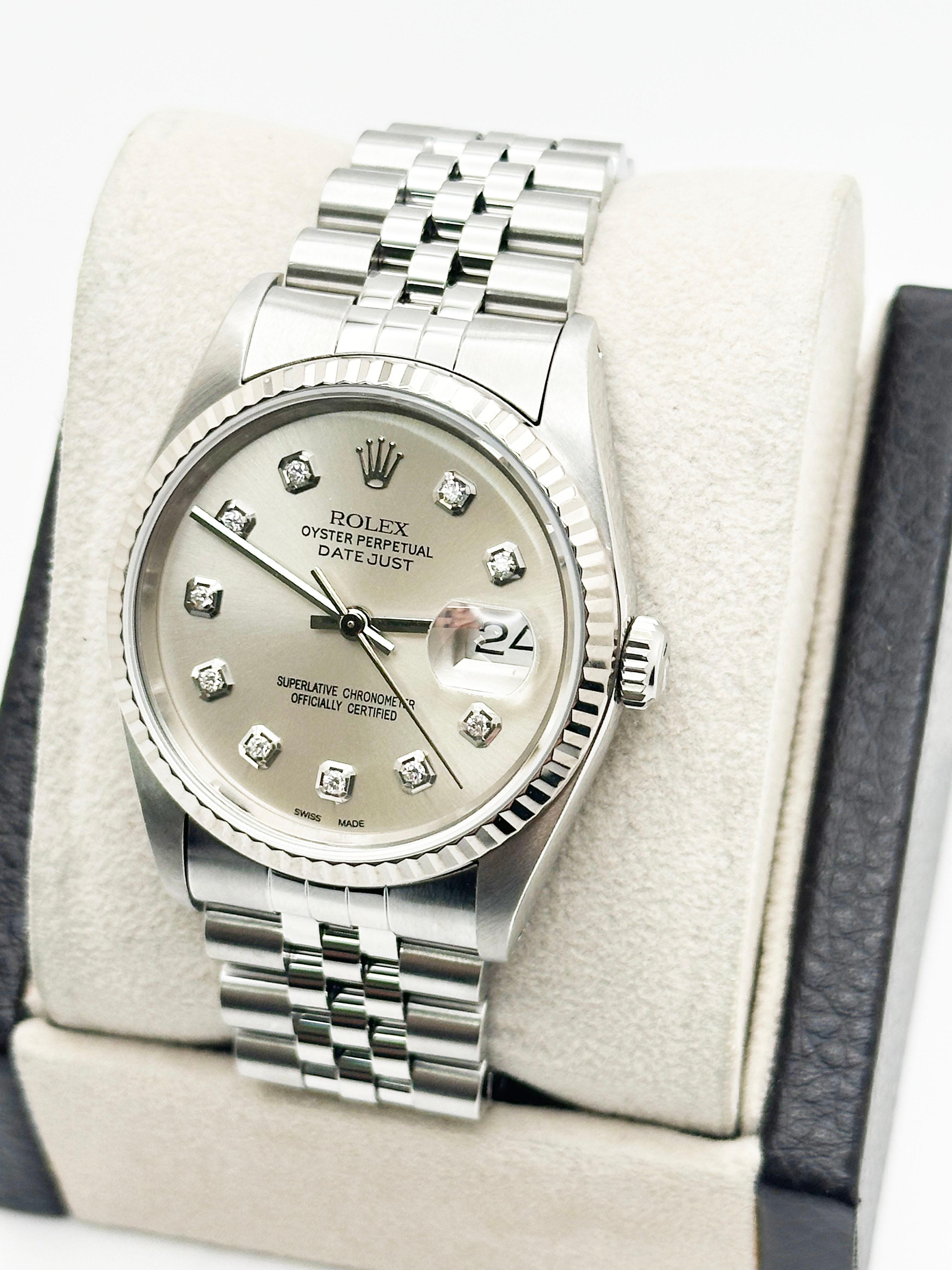 Rolex Datejust 16234 36mm Silver Diamond Dial Stainless Steel Jubilee Pour hommes en vente