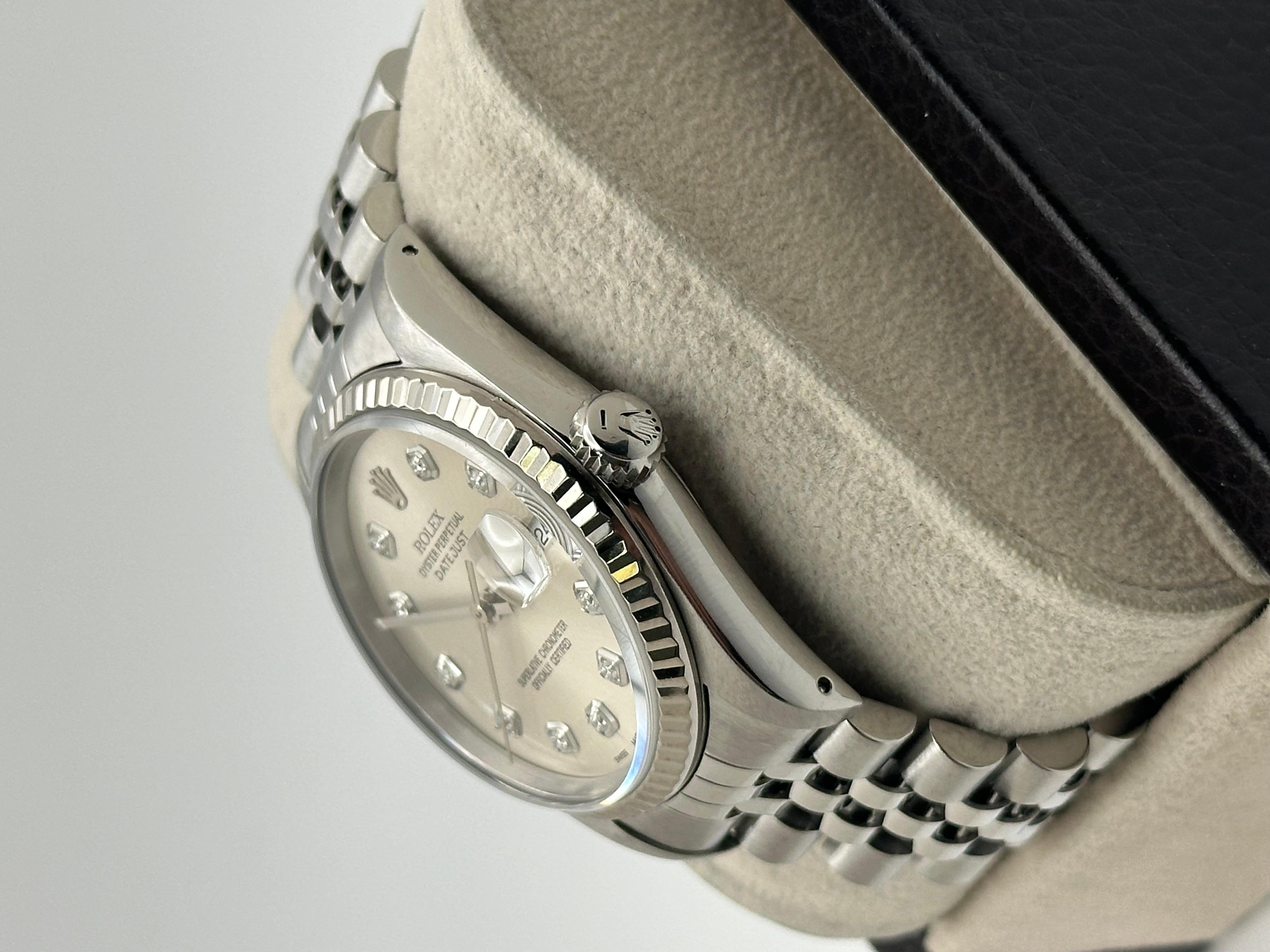 Rolex Datejust 16234 36mm Silver Diamond Dial Stainless Steel Jubilee en vente 1