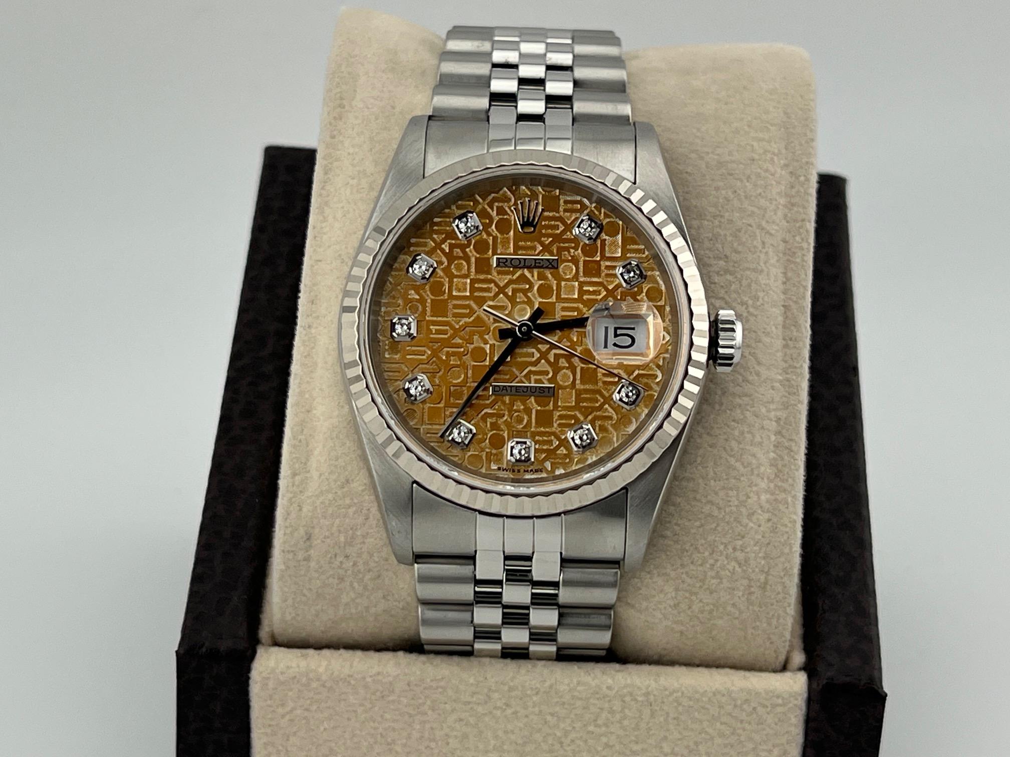Rolex Datejust 16234 36mm TROPICAL Jubilee Diamant-Zifferblatt 18k Gold Edelstahl im Angebot 6