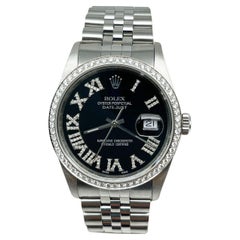 Rolex Datejust 16234 Black Roman Diamond Dial Diamond Bezel Stainless Steel 2002