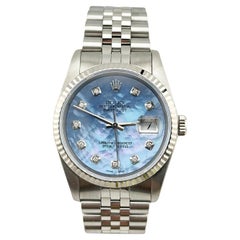 Rolex Datejust 16234 Blue Mother of Pearl Diamond Dial Steel 18k Gold 36mm