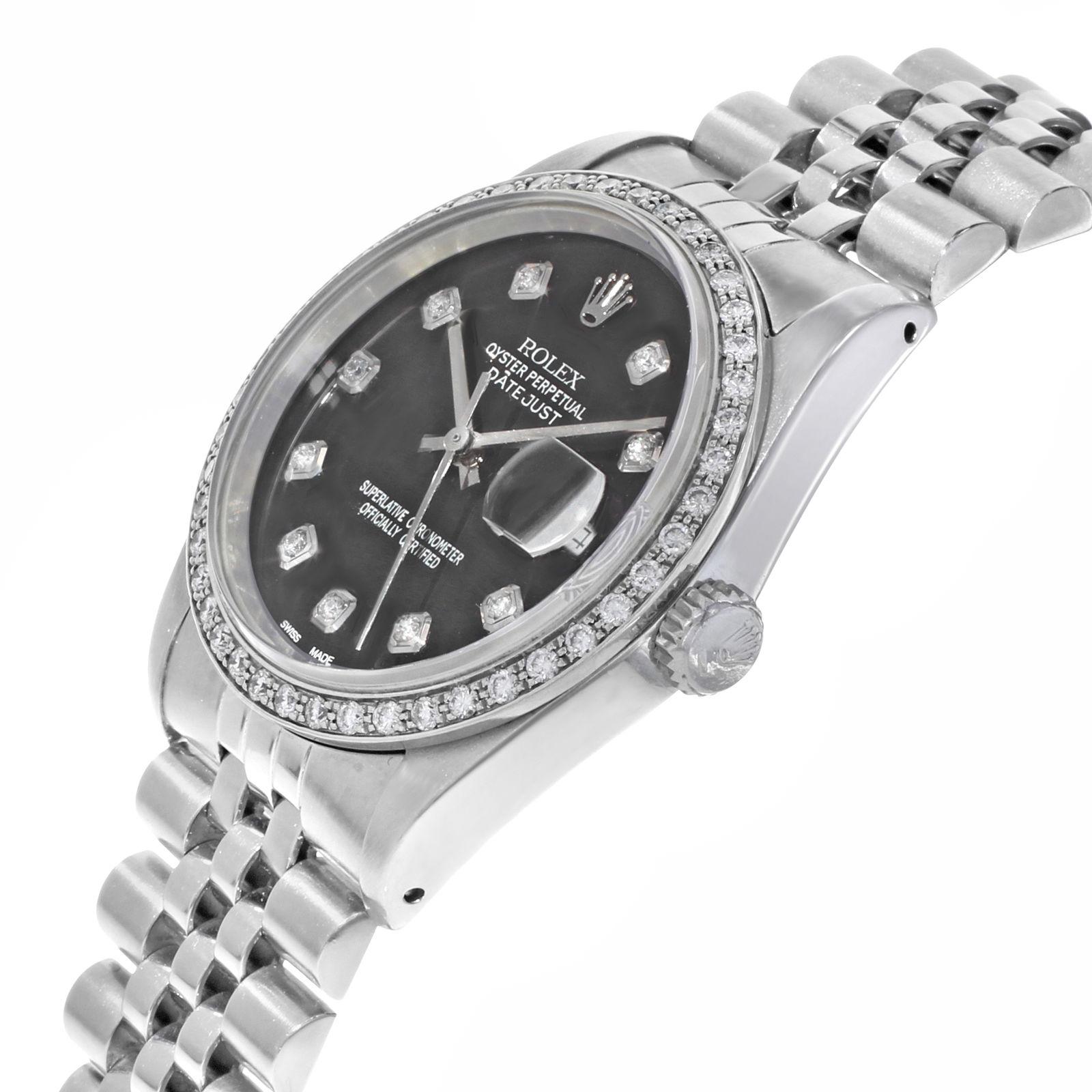 Rolex Datejust 16234 Custom Bezel and Dial 1988 Diamond Automatic Men's Watch In Good Condition In New York, NY