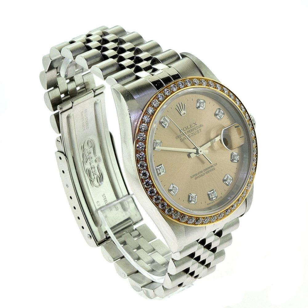 Taille brillant Rolex Montre Datejust 16234 avec lunette en diamant et cadran en or et diamants en forme de jubilé en acier 'R-3' en vente