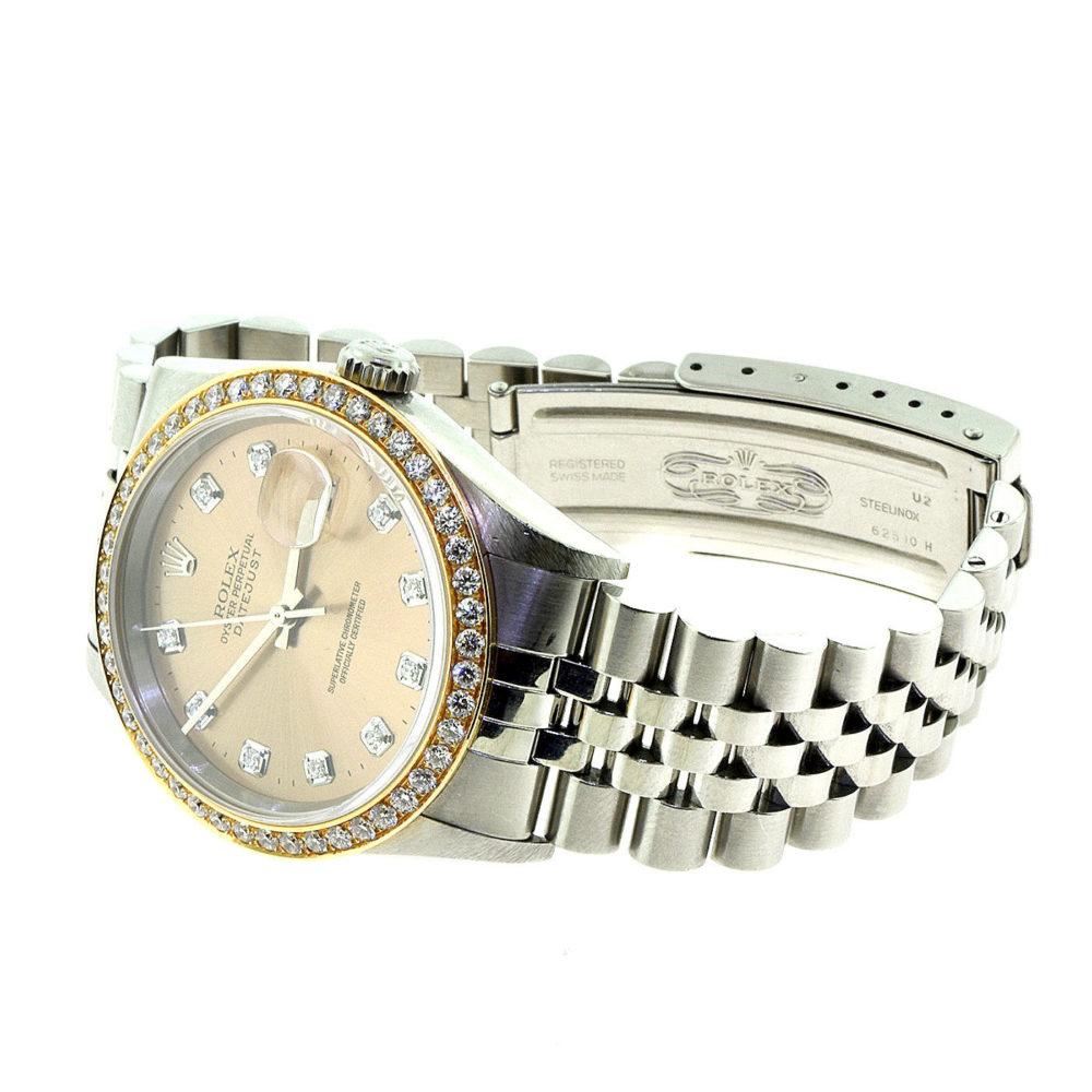 Rolex Montre Datejust 16234 avec lunette en diamant et cadran en or et diamants en forme de jubilé en acier 'R-3' Bon état - En vente à Miami, FL