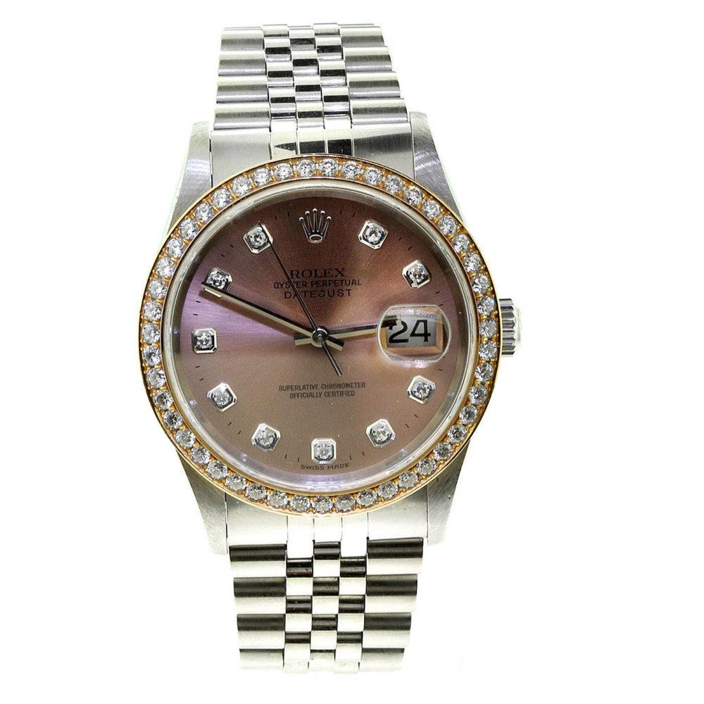 Rolex Datejust 16234 Bisel de Diamantes y Esfera de Diamantes de Oro Correa de Acero del Jubileo 'R-3