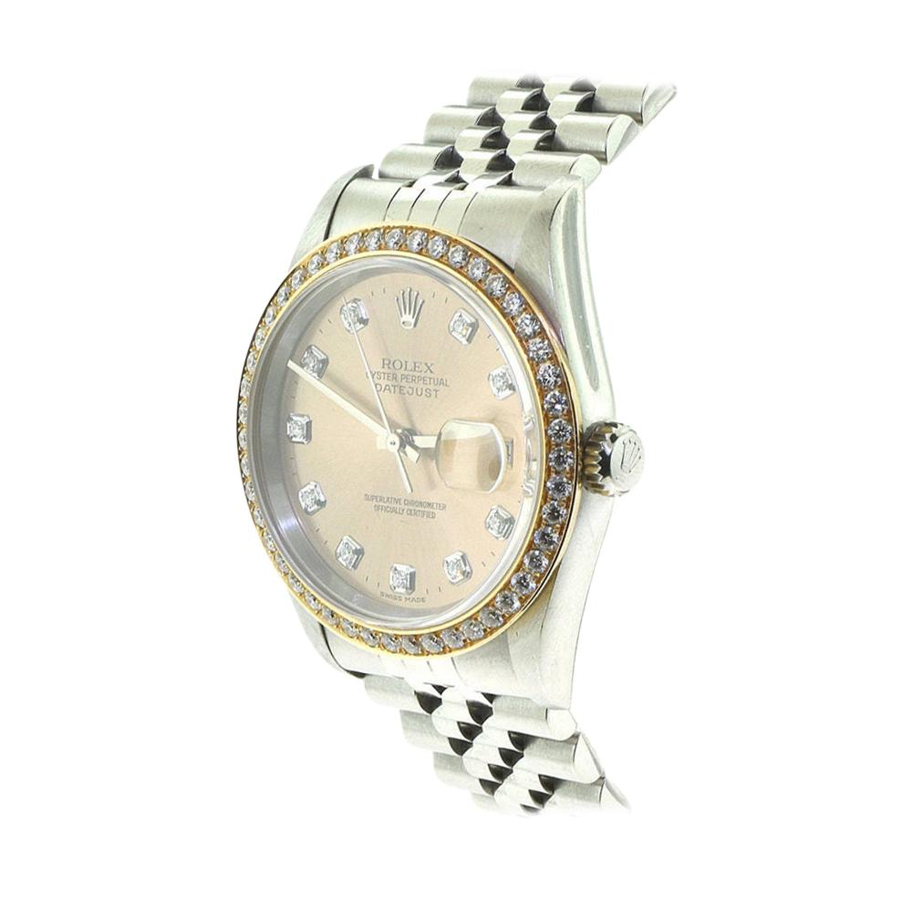 Brilliance Jewels, Miami
Questions? Call Us Anytime!
786,482,8100

Brand: Rolex

Series: Datejust

Reference: 16234

Case: Stainless Steel and Yellow Gold 18k

Case Size: 36mm

Dial: Pink Dial with Diamond Hourmarkers, Date at 3 o'clock

Bezel: