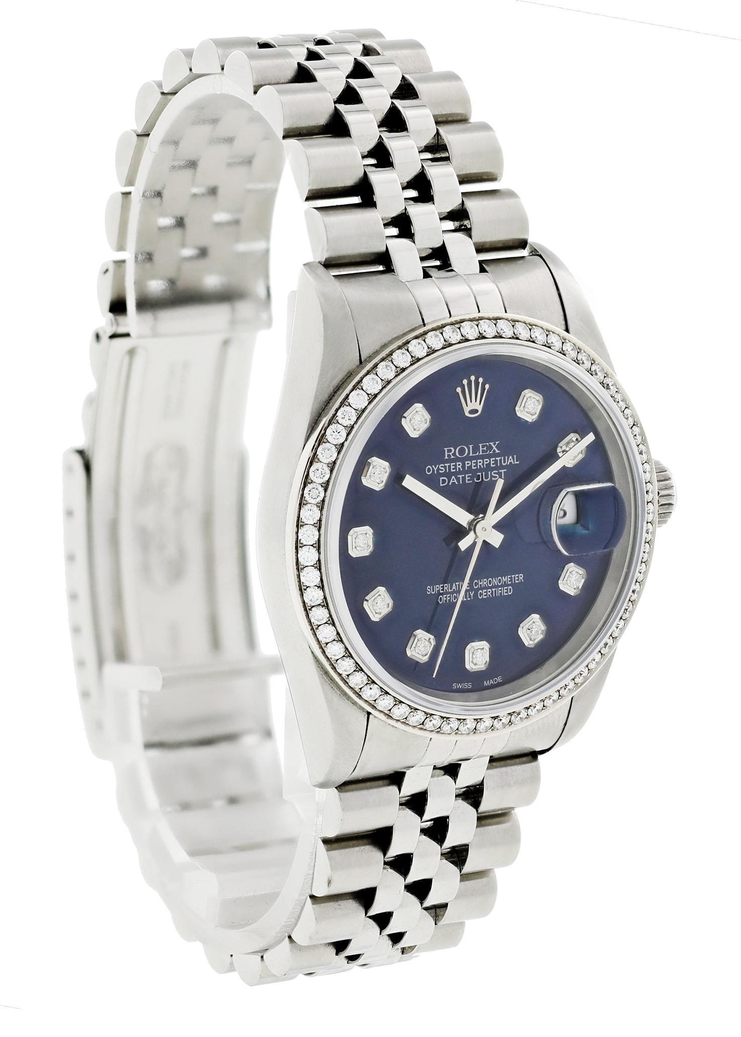 Rolex Datejust 16234 Diamond Men's Watch In Excellent Condition For Sale In New York, NY