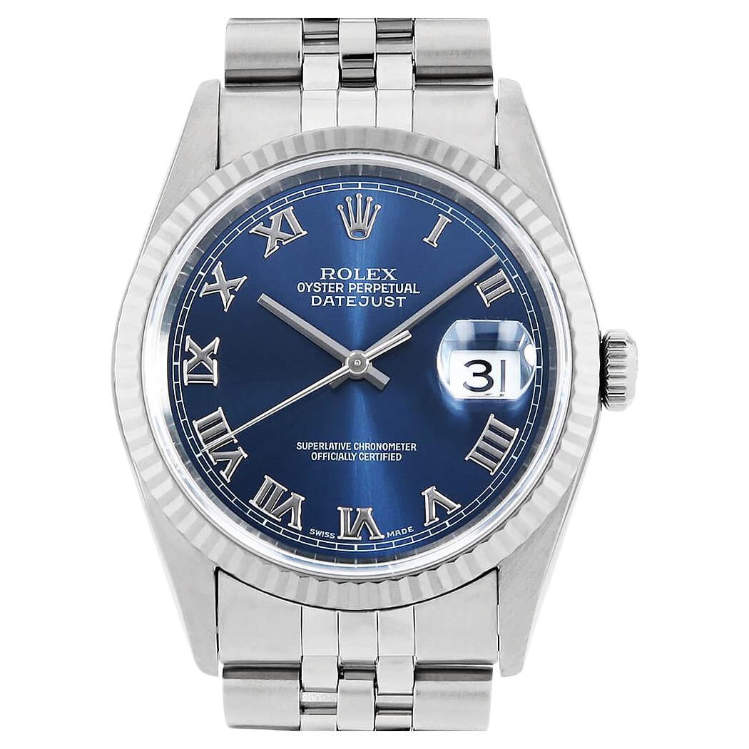Rolex Datejust 16234 Men's Blue Roman Dial, 5-Row Jubilee, Pre-Owned Watch
