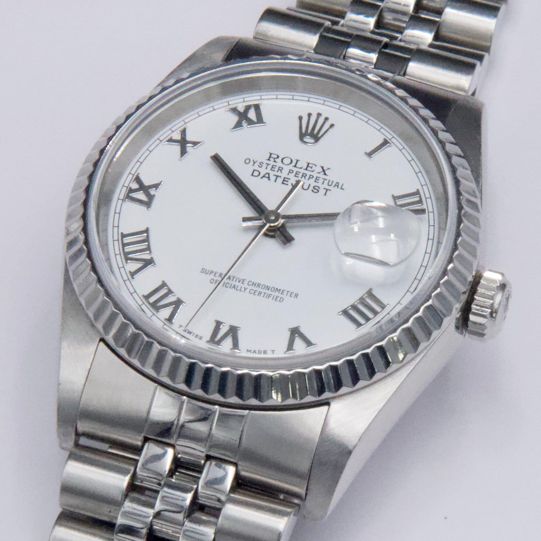 Rolex Datejust 16234 Roman White Dial Mens Watch In condizioni ottime in vendita a Great Neck, NY