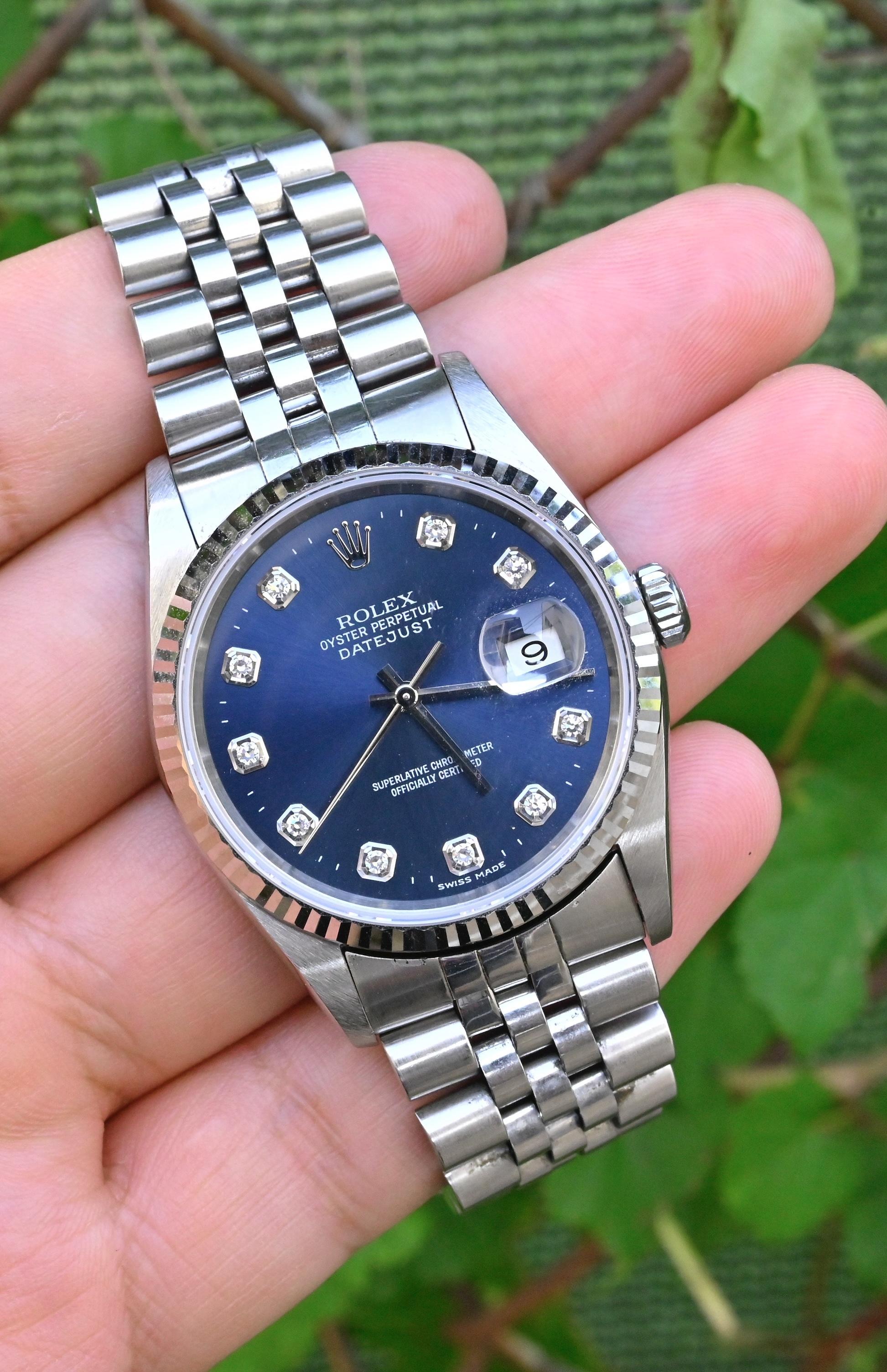 Taille ronde Rolex Datejust 16234 Acier inoxydable - Factory Diamond Dial No Holes Y Series en vente