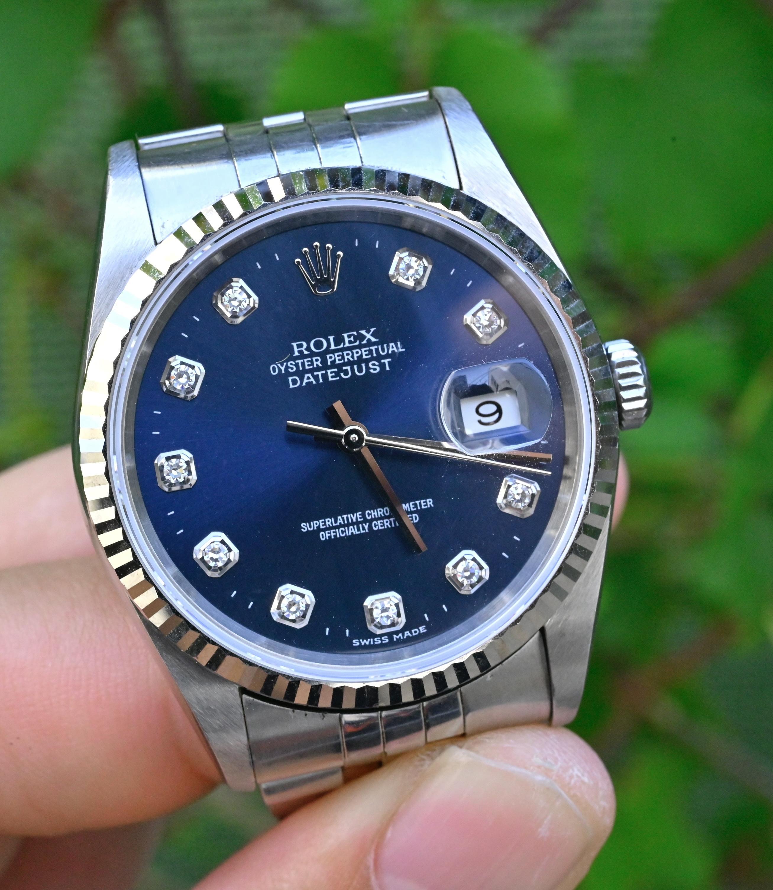 Rolex Datejust 16234 Acier inoxydable - Factory Diamond Dial No Holes Y Series en vente 1