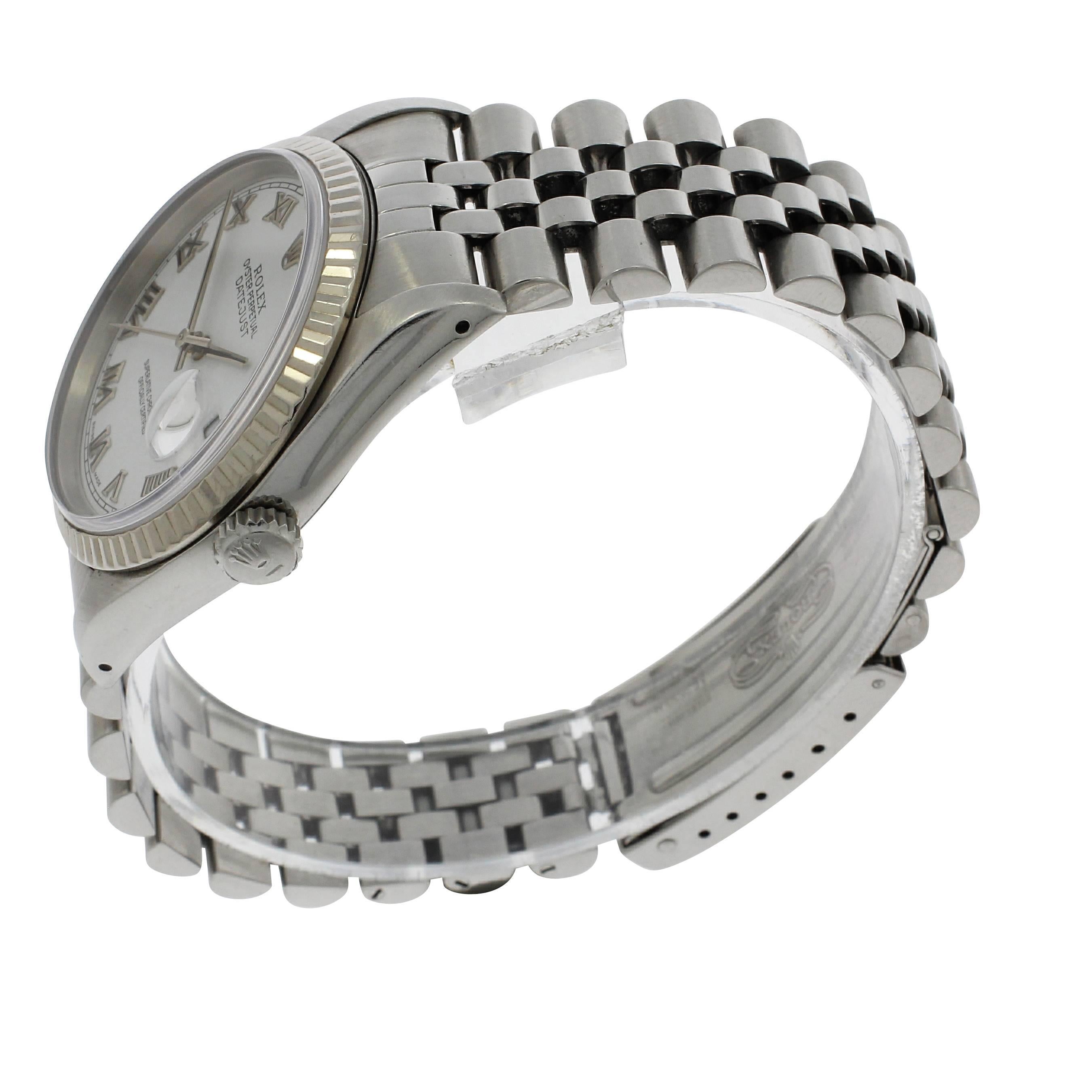 Rolex White Gold Stainless Steel Datejust Wristwatch 1990  In Excellent Condition For Sale In Epsom, Surrey