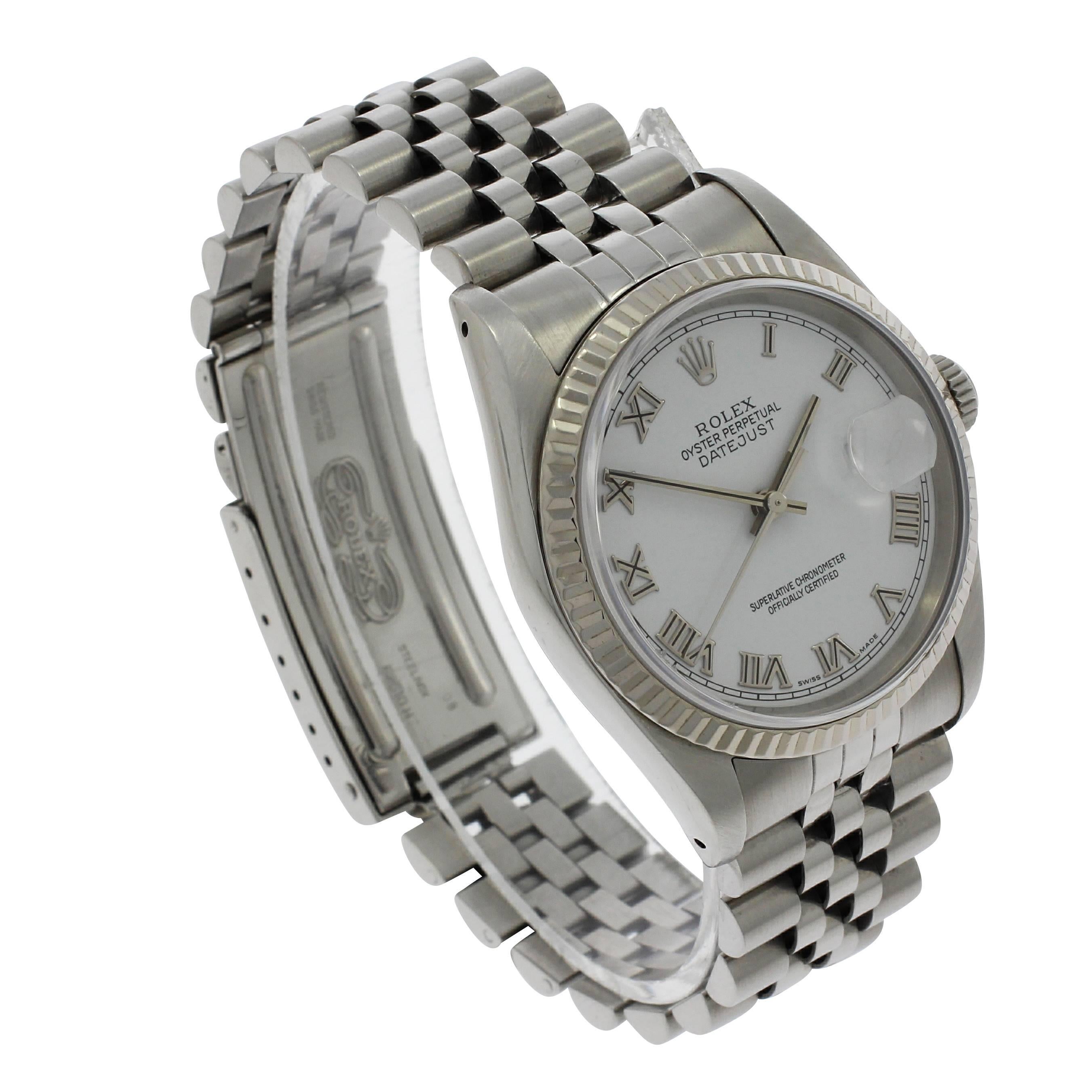 Rolex White Gold Stainless Steel Datejust Wristwatch 1990  For Sale 4