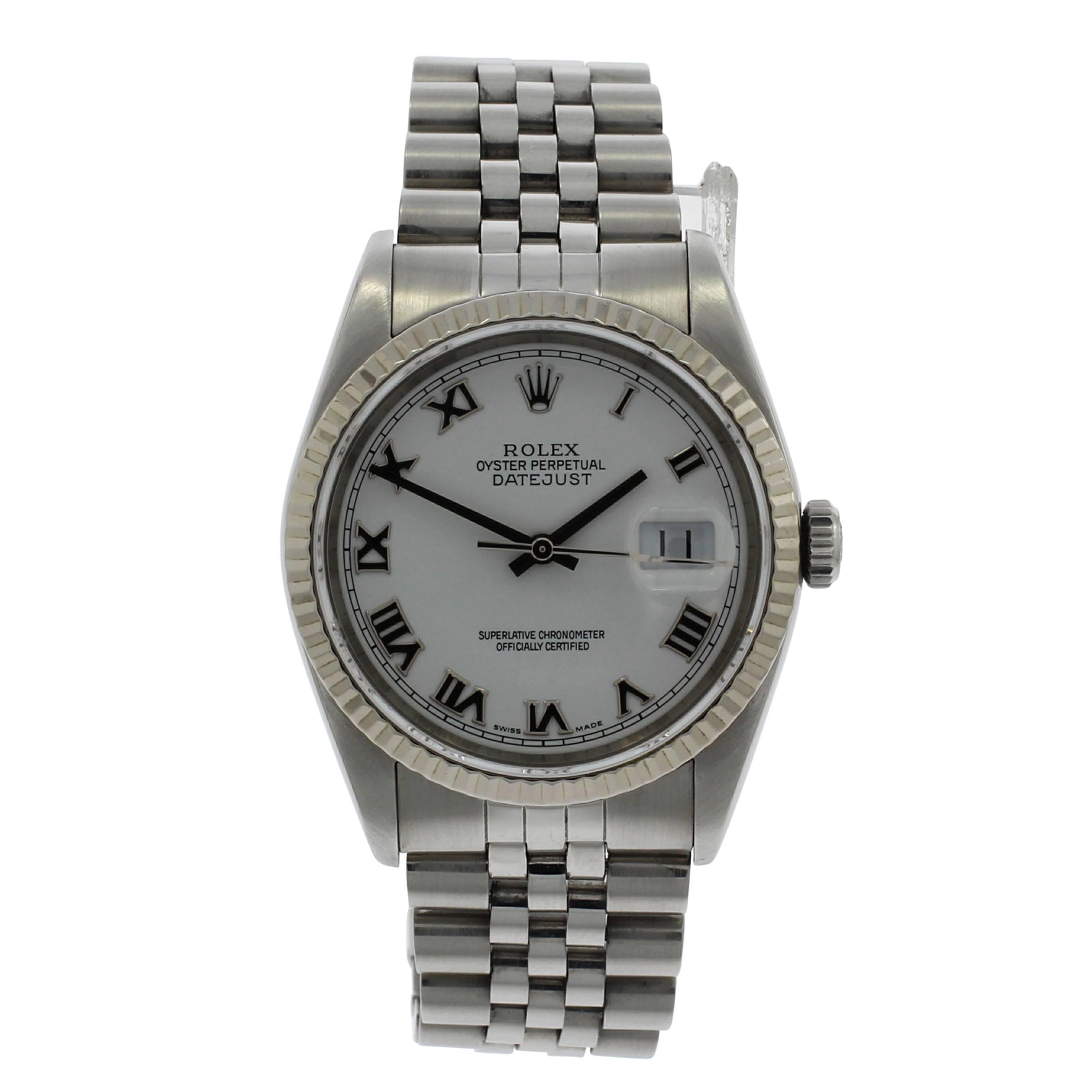 Rolex White Gold Stainless Steel Datejust Wristwatch 1990  For Sale