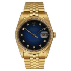 Rolex Datejust 16238 18k Yellow Gold Blue Vignette Men's Watch