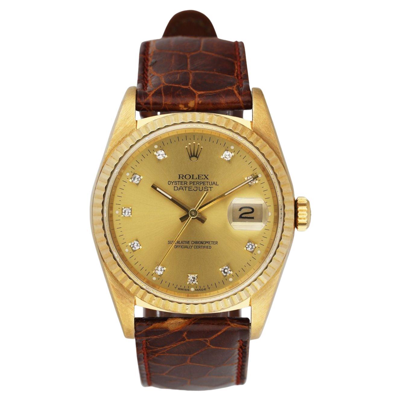 Rolex Datejust 16238 18k Yellow Gold Diamond Mens Watch