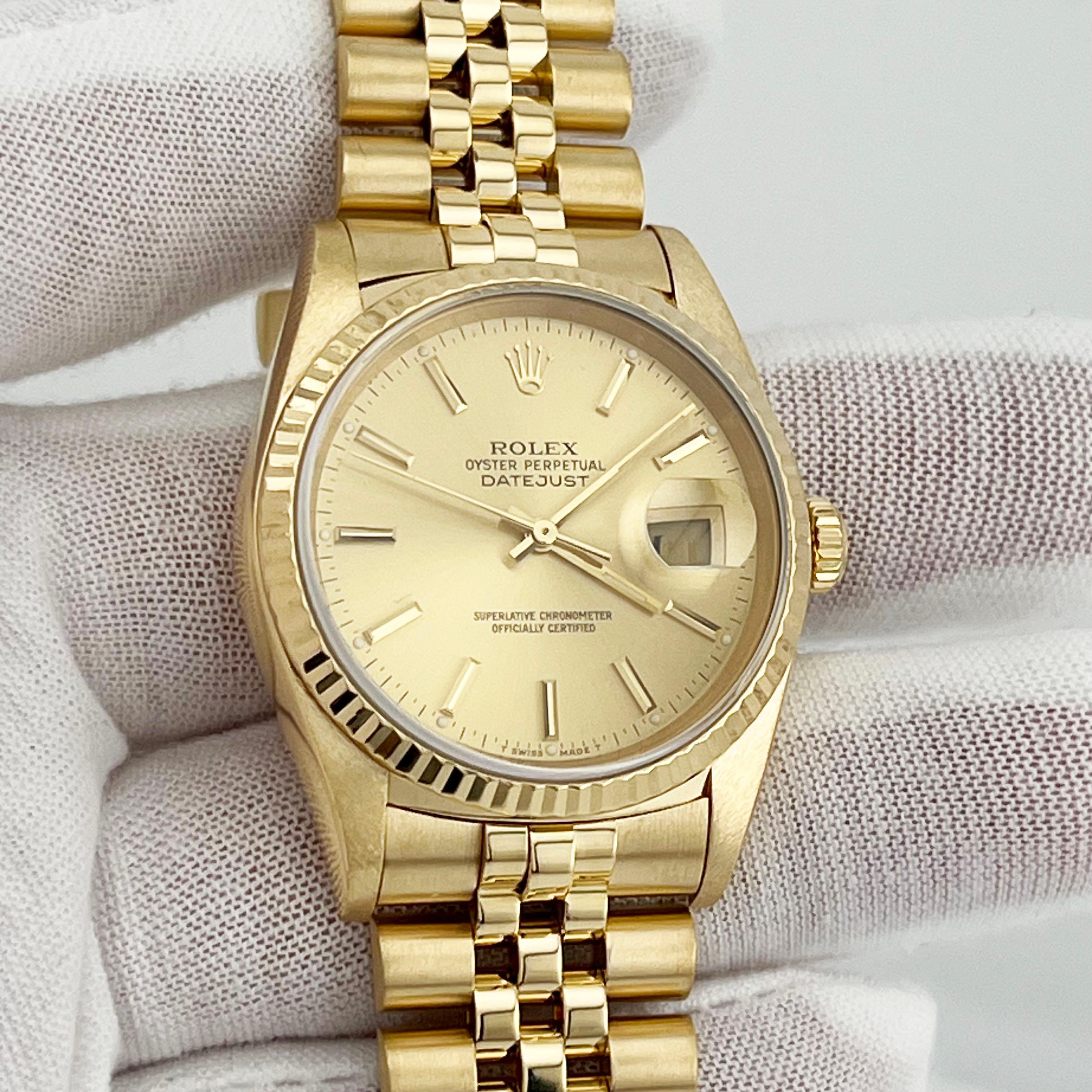 Rolex Datejust 16238 36mm 18K Yellow Gold Champagne Dial Jubilee Band Box Paper 1