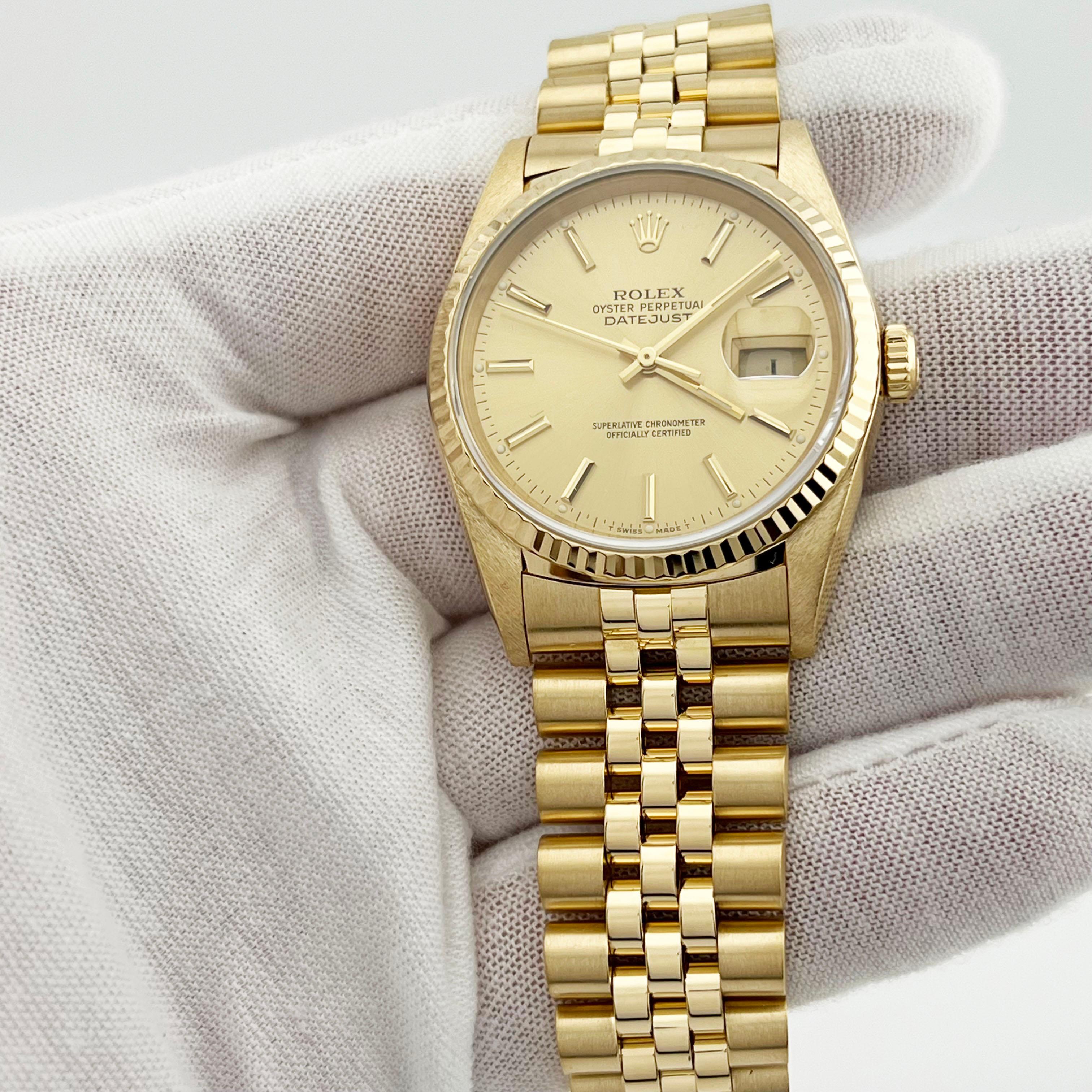 Rolex Datejust 16238 36mm 18K Yellow Gold Champagne Dial Jubilee Band Box Paper 2
