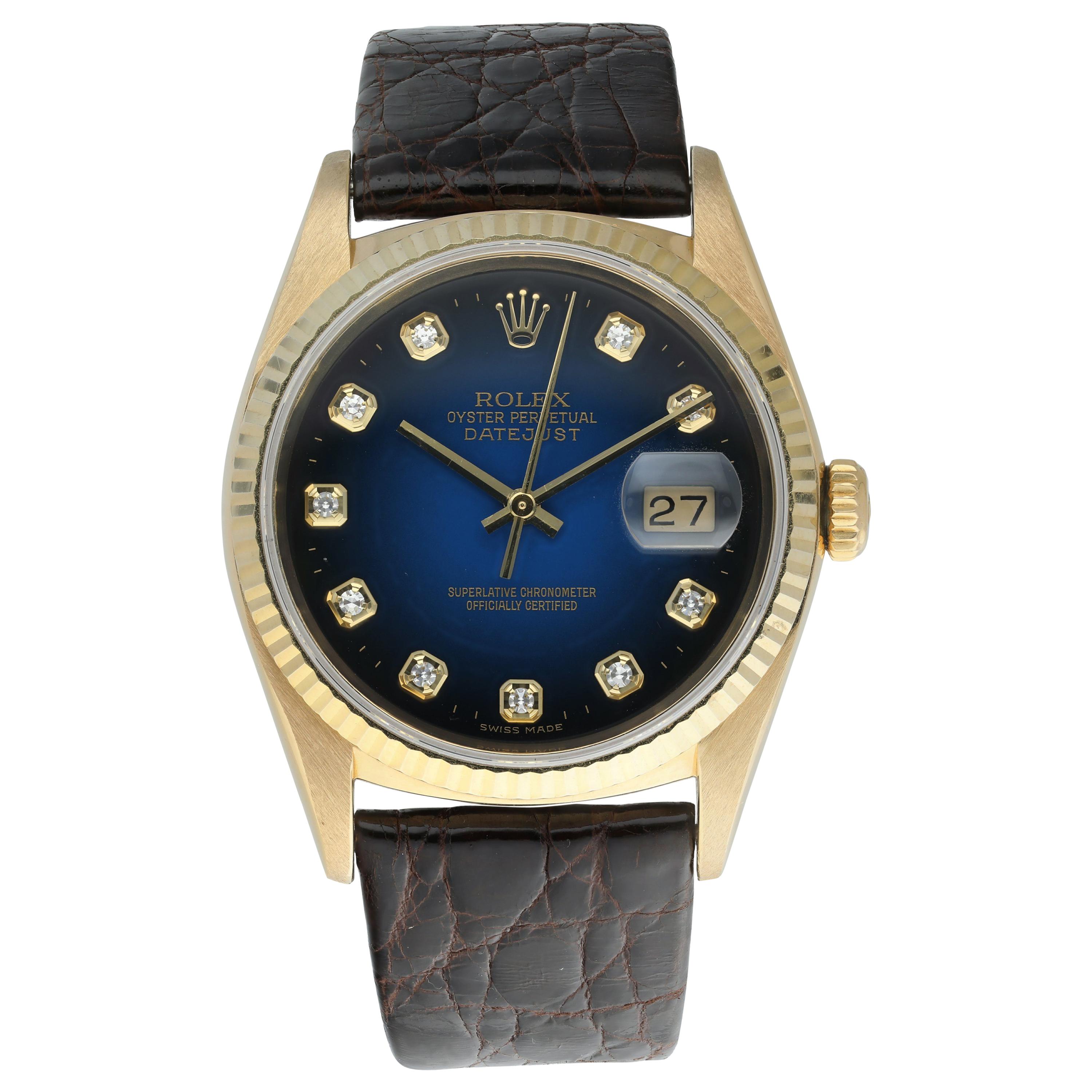 Rolex DateJust 16238 Vignette Diamond Dial Yellow Gold Men's Watch For Sale