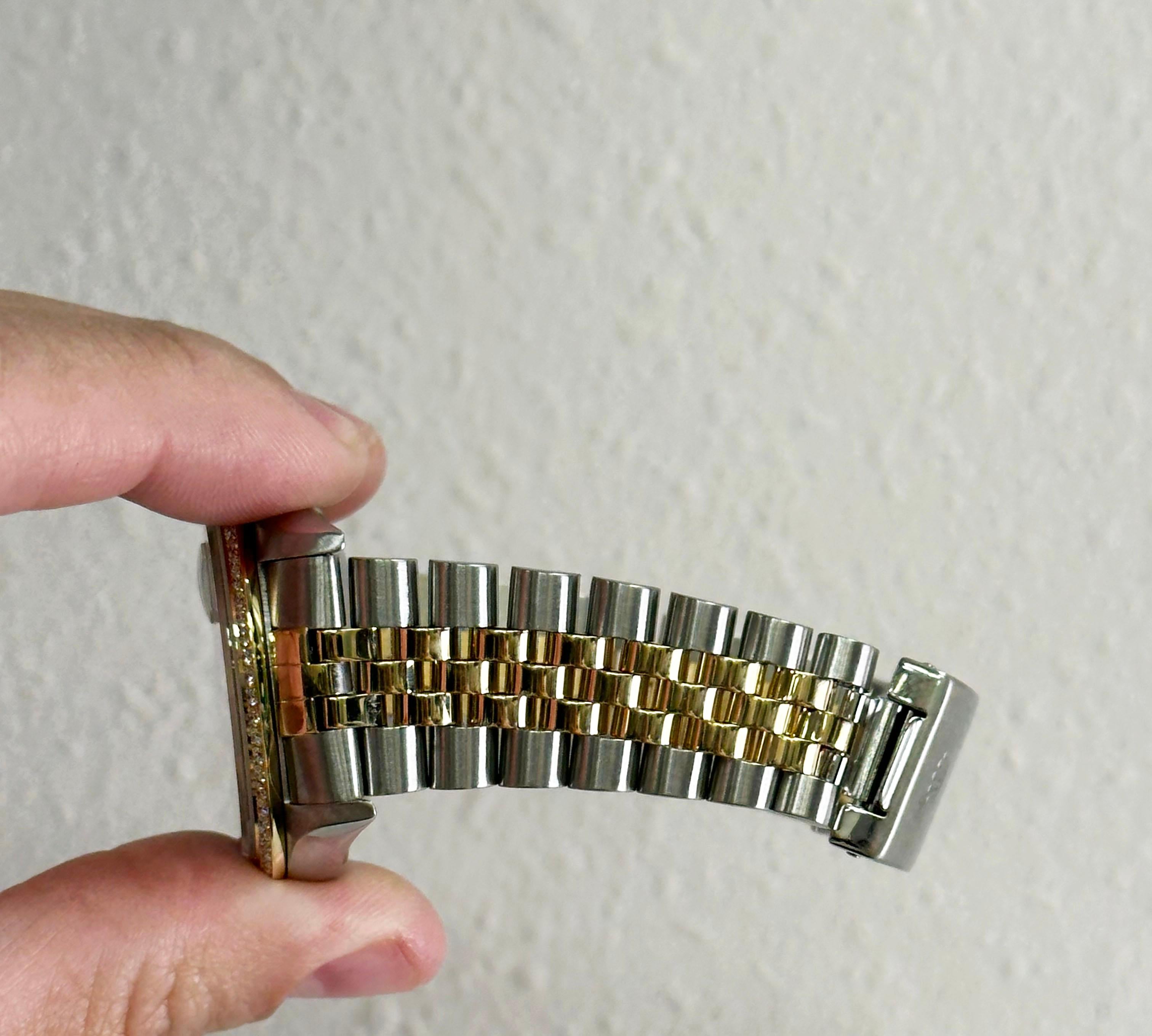 Rolex Datejust 16263 Quadrante e lunetta in diamanti neri Oro giallo 18 carati inossidabile 36 mm in vendita 4