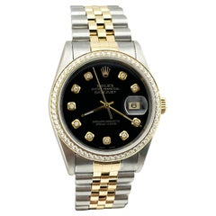Rolex Datejust 16263 Black Diamond Dial and Bezel 18K Yellow Gold Stainless 36mm
