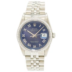Rolex Datejust 16264 Men's Automatic SS Watch Blue Dial 1.80 Carat Diamond Bezel