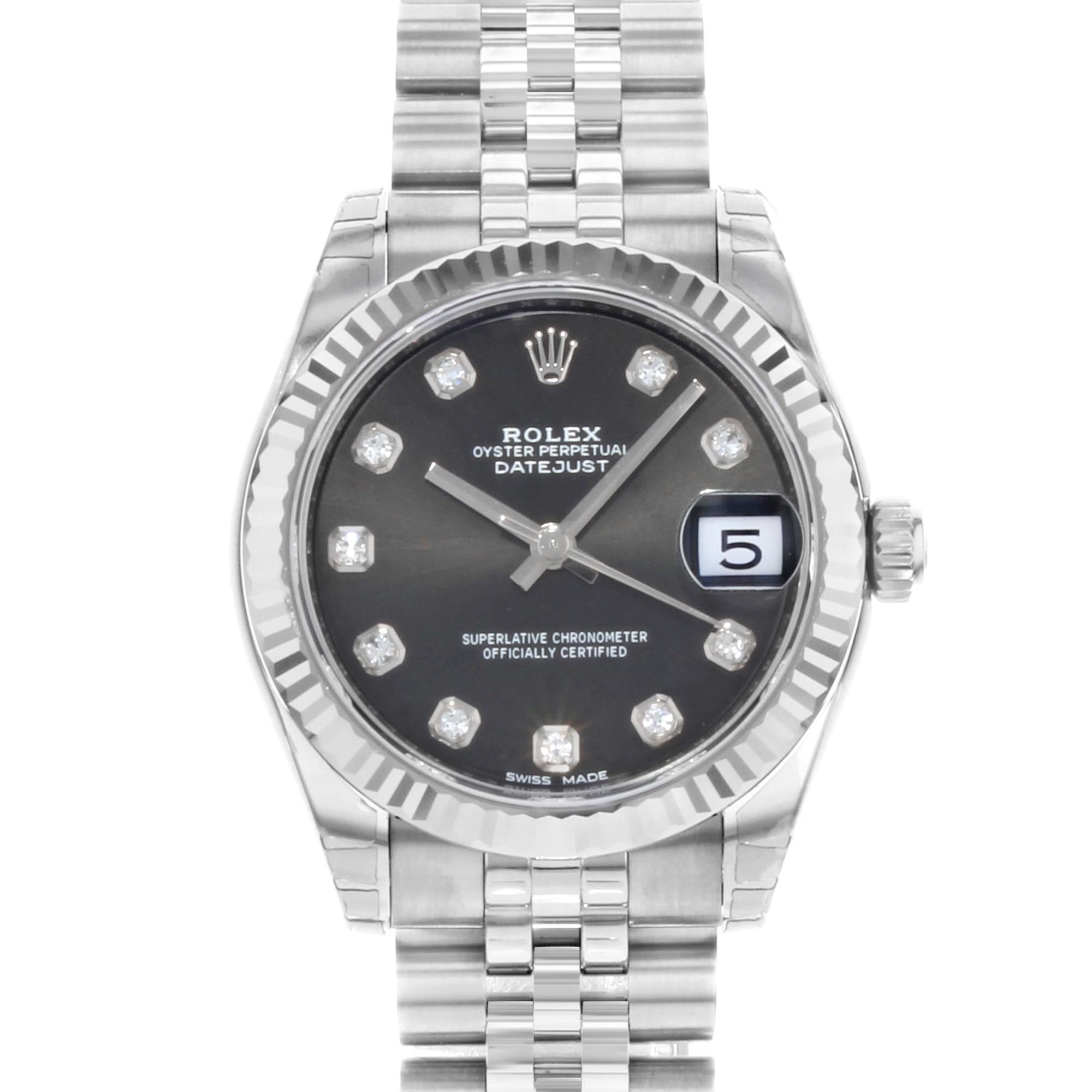 Rolex Datejust 178274 No Holes Engraved Black Automatic Diamonds Midsize Watch