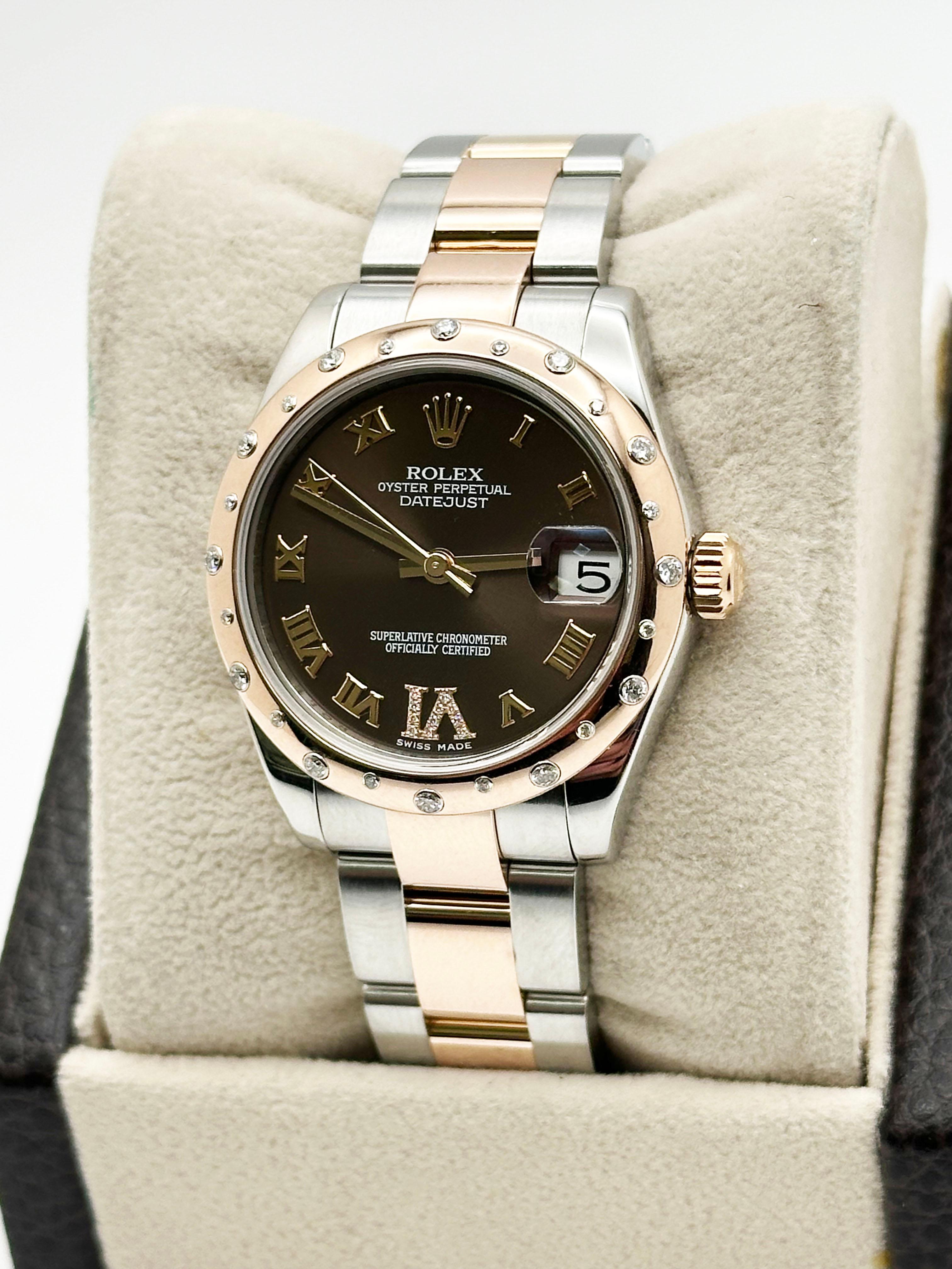 Rolex Datejust 178341 31mm Schokoladen-Diamant-Zifferblatt und Lünette 18K Roségold Stahlstahl für Damen oder Herren im Angebot