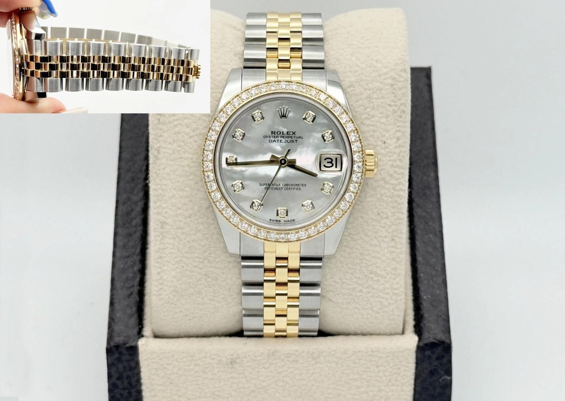 Rolex Montre Datejust 178383 Midsize 31mm avec lunette MOP et cadran en or 18K et diamants en vente 6