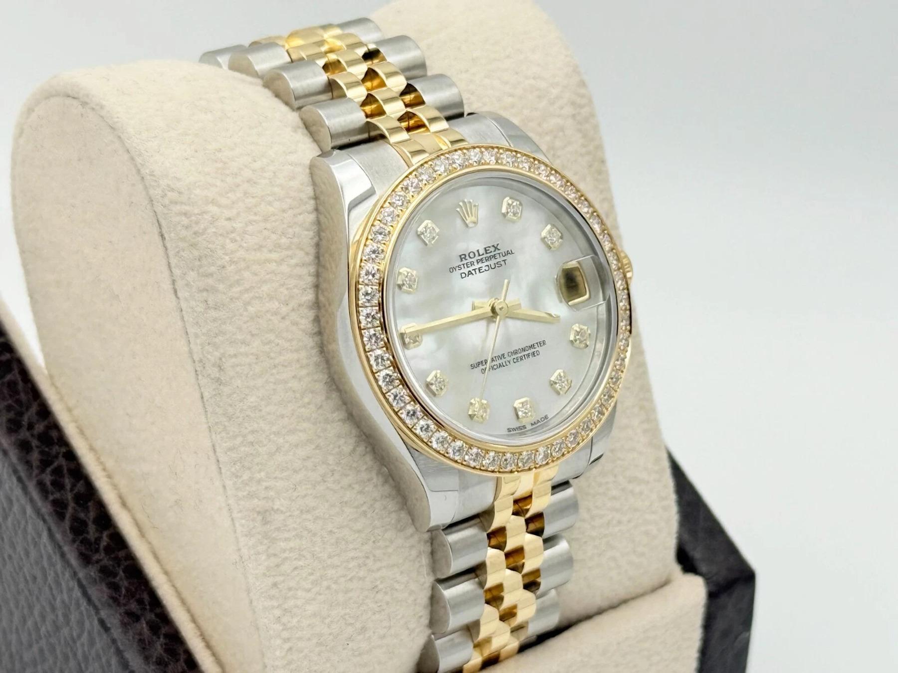 Rolex Montre Datejust 178383 Midsize 31mm avec lunette MOP et cadran en or 18K et diamants Excellent état - En vente à San Diego, CA