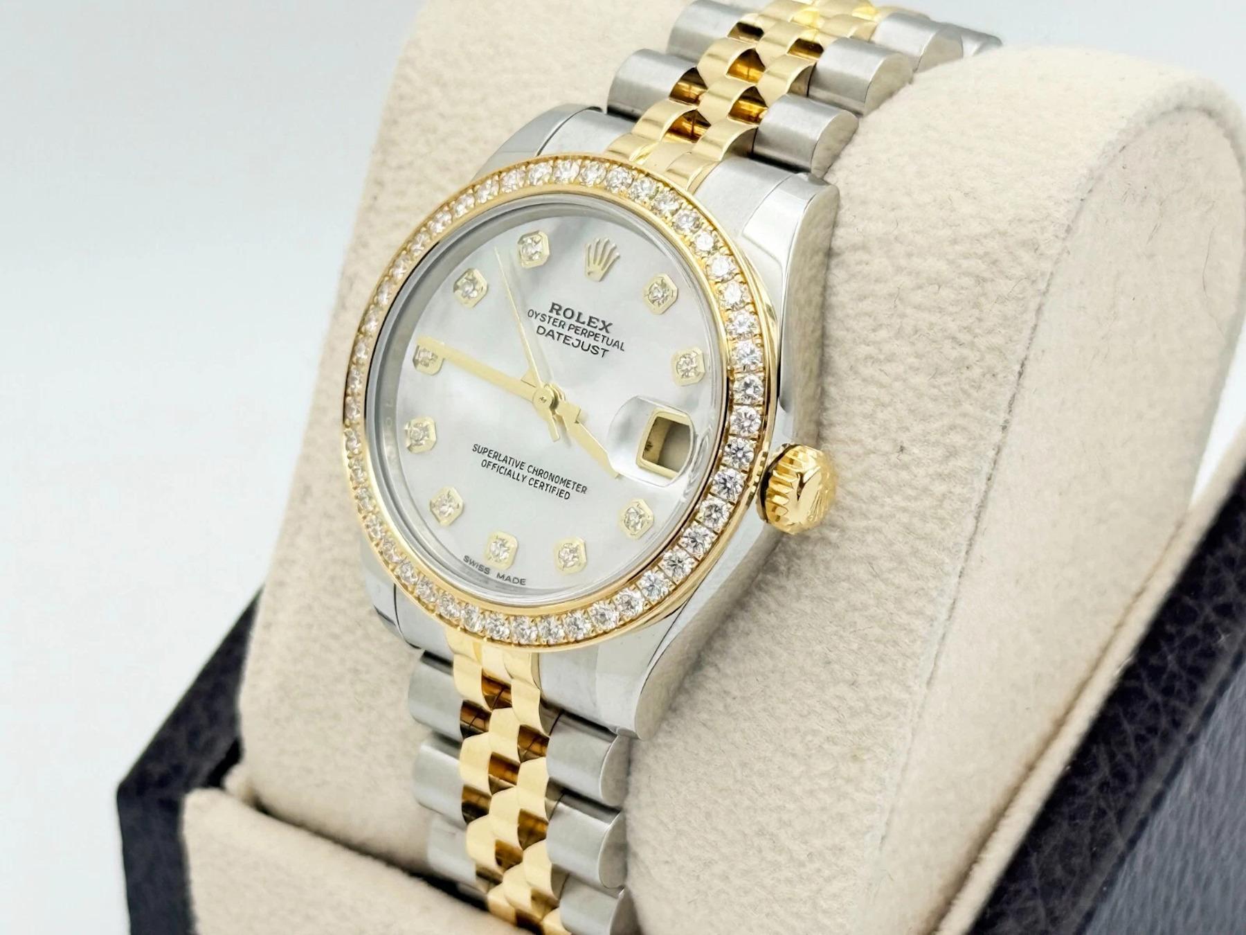 Rolex Montre Datejust 178383 Midsize 31mm avec lunette MOP et cadran en or 18K et diamants Pour femmes en vente