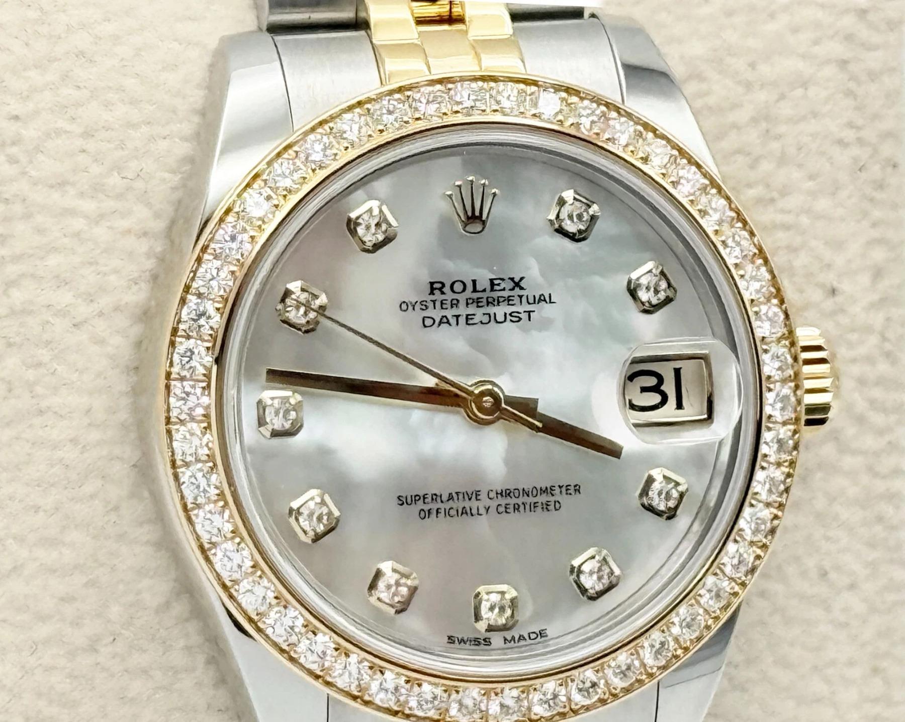 Rolex Montre Datejust 178383 Midsize 31mm avec lunette MOP et cadran en or 18K et diamants en vente 1