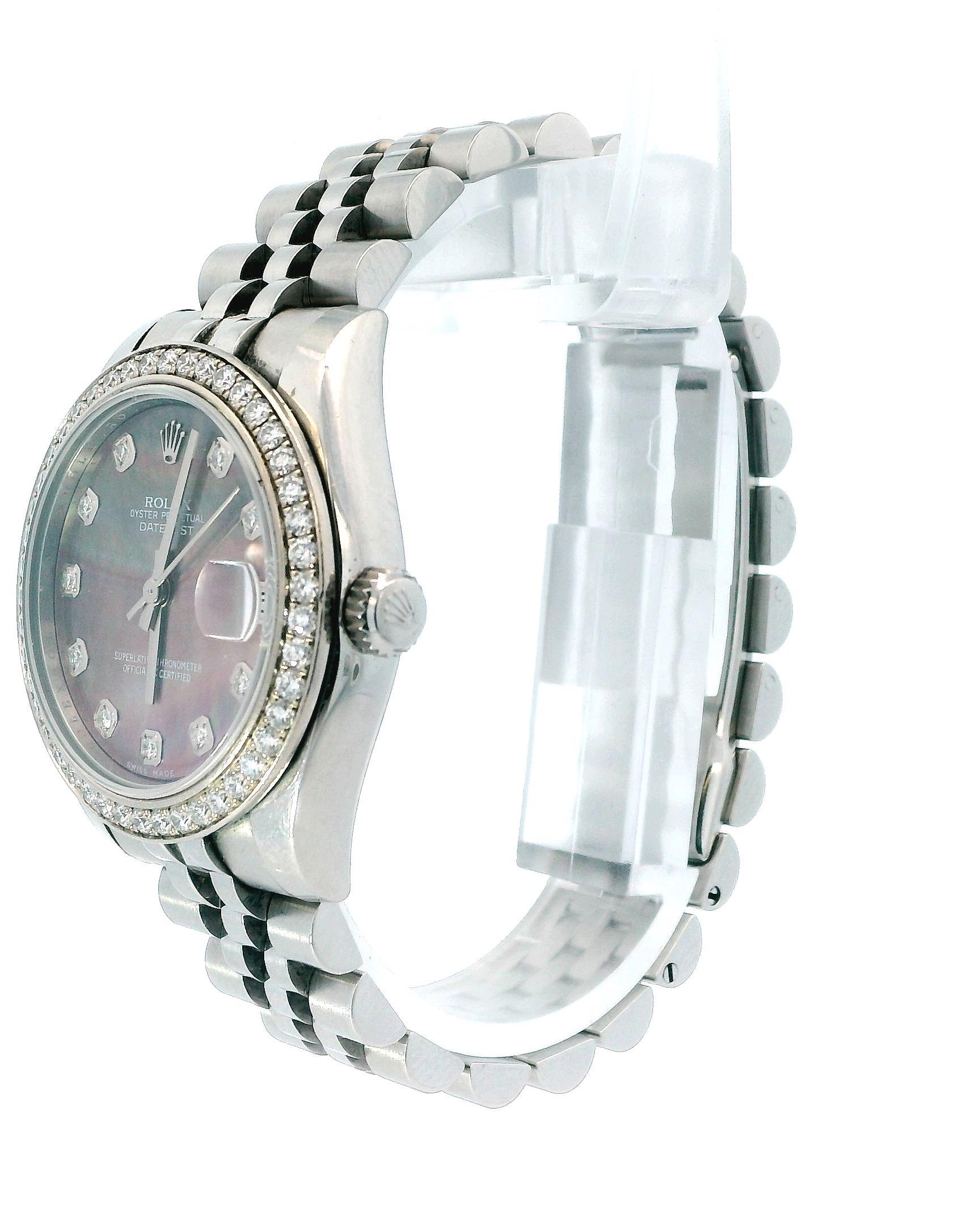 Rolex DateJust 178384 Tahitian MOP Diamond Dial Box & Papers In Excellent Condition For Sale In Great Neck Plaza, NY