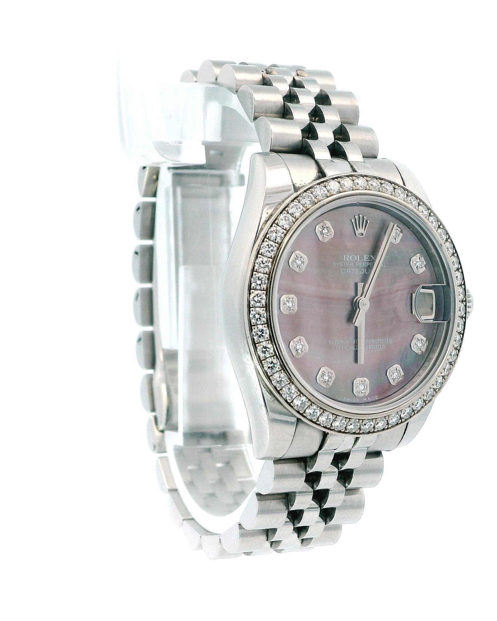 Women's Rolex DateJust 178384 Tahitian MOP Diamond Dial Box & Papers For Sale