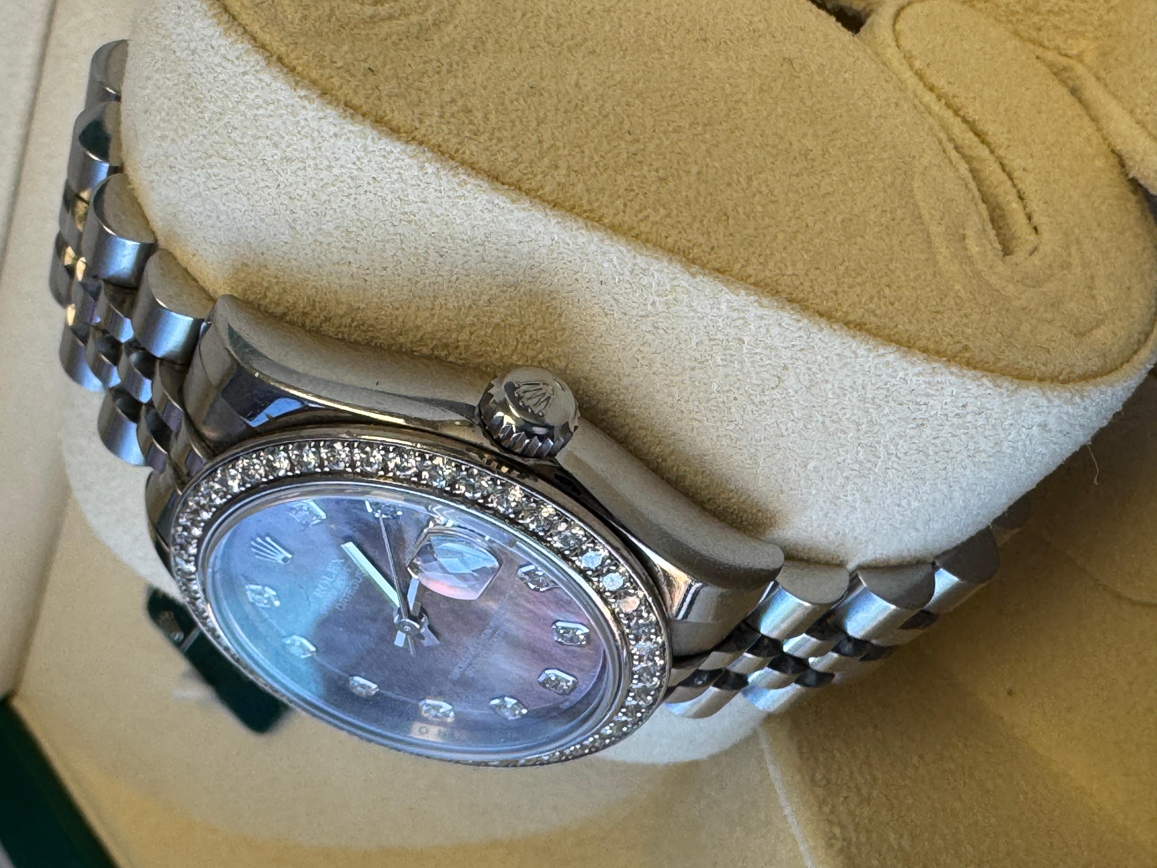 Rolex Date Just 178384 Tahitian MOP Diamant Zifferblatt Box & Papiere mit Zifferblatt im Angebot 3