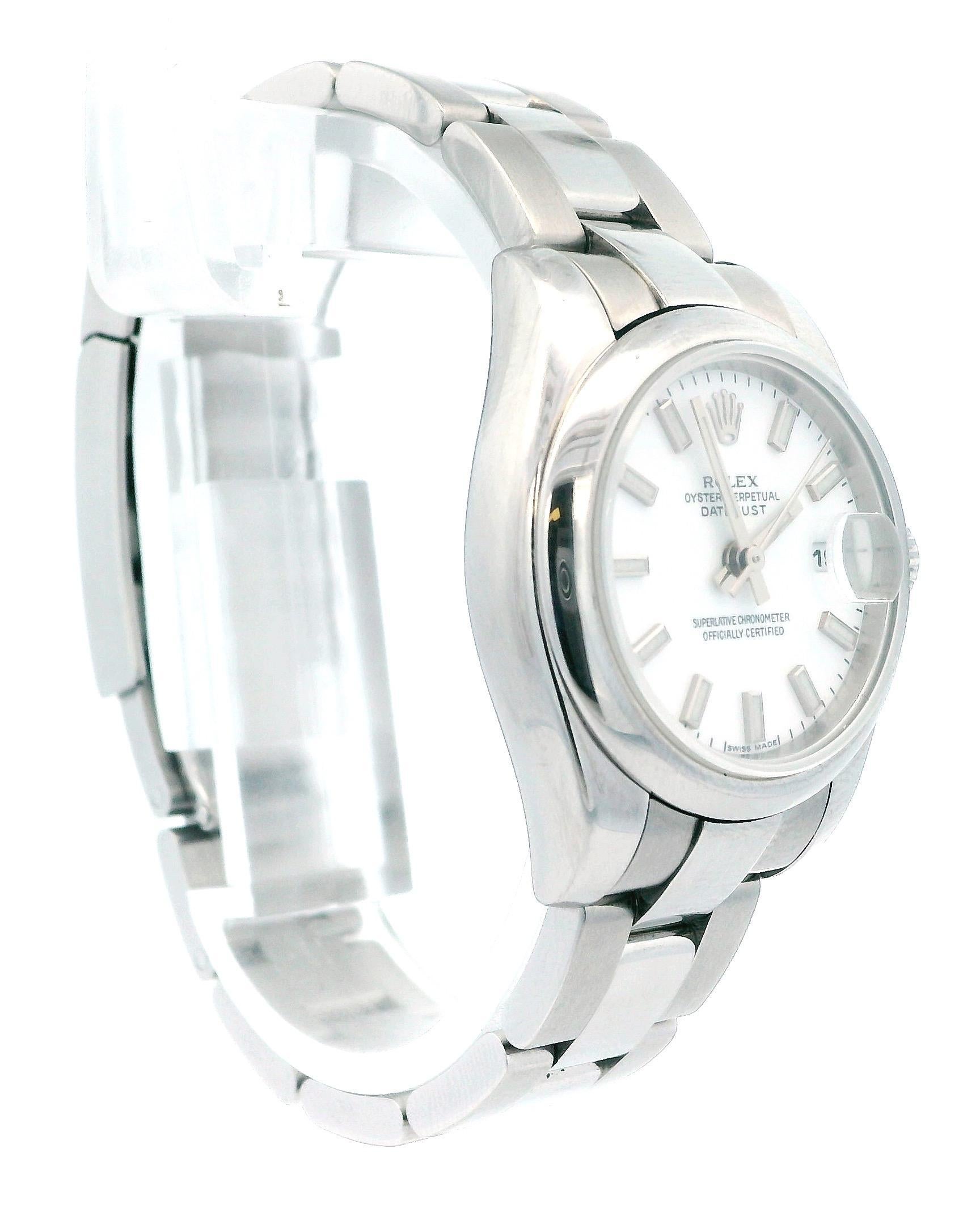 Rolex Montre Datejust 179160 en acier inoxydable avec cadran blanc pour femmes Excellent état - En vente à Great Neck Plaza, NY
