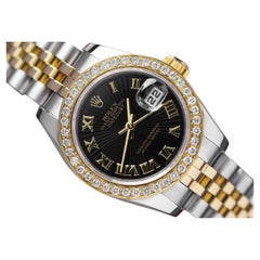 Rolex Datejust 179173 Steel & Yellow Gold Watch Factory Black Sundust Dial