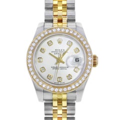 Rolex Datejust 179173 Steel 18 Karat Gold White Dial 0.80 Custom Diamond Watch