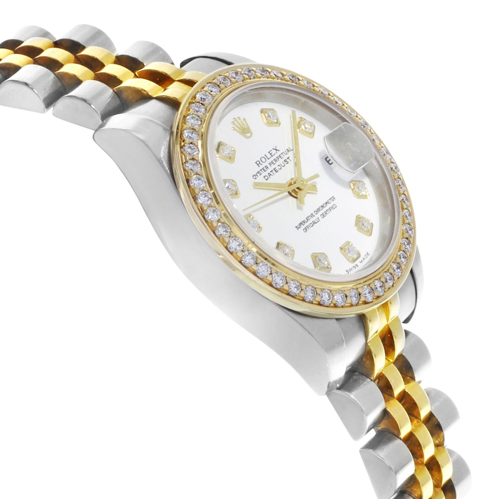 Women's Rolex Datejust 179173 Steel 18 Karat Gold White Dial 0.80 Custom Diamond Watch
